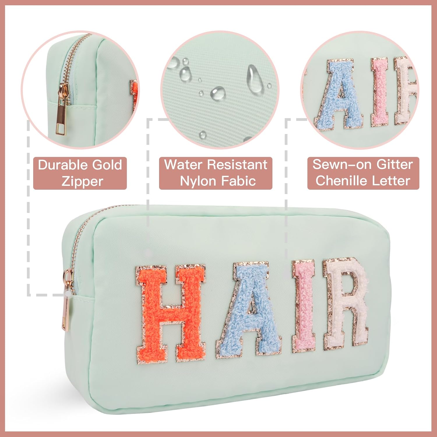 Bolsa de maquillaje de felpilla con cremallera, organizador de viaje de nailon impermeable, bolsa de cosméticos para mujeres, niñas y niños, lindas