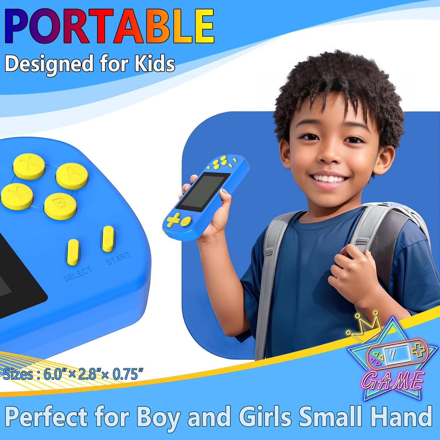 Consola de juegos de mano para niños precargada 218 videojuegos retro, reproductor de juegos portátil con batería recargable de 3.0 pulgadas, mini