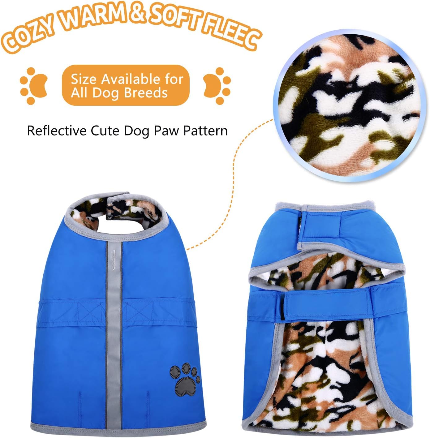 Chamarra para perros, para climas fríos, reversible, forro polar para Invierno, chaleco, para mascotas, impermeable,, S, Azul