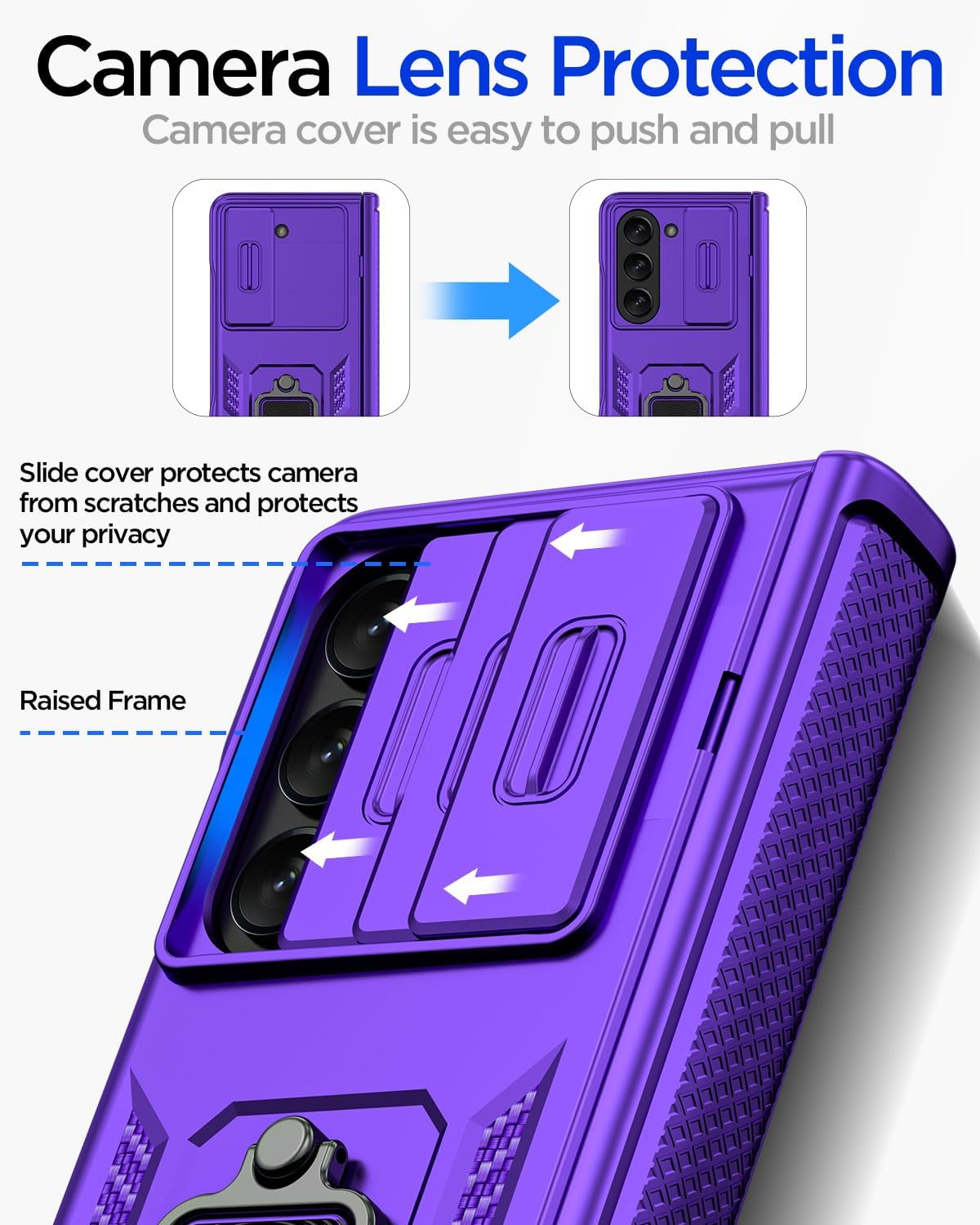AICase Funda para Samsung Galaxy Z Fold 5 Protección Resistente Cubierta de lente de cámara Protección de bisagra Soporte magnético de anillo de 360