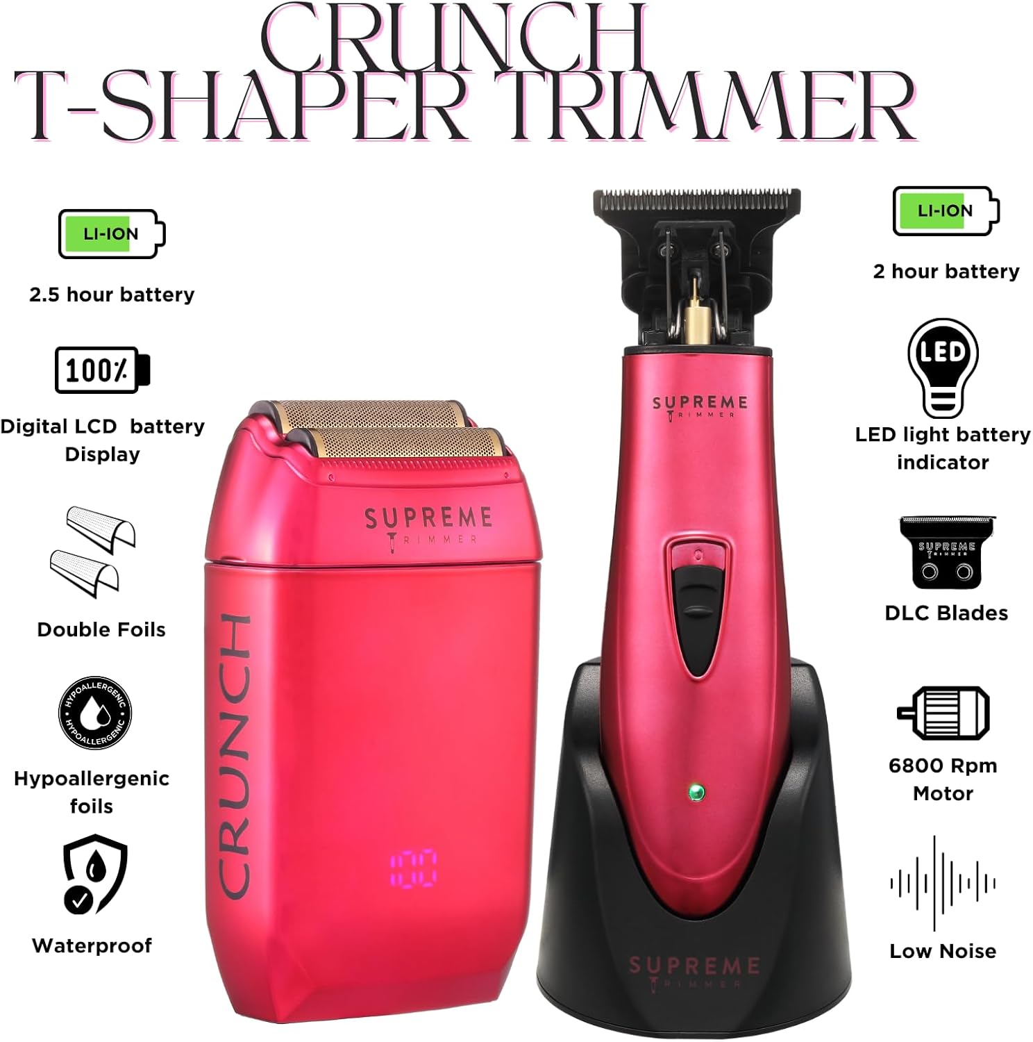 Supreme Trimmer 2 en 1 DLC T-Shaper Trimmer & CRUNCH Foil Shaver  Maquinilla de afeitar eléctrica STF602 y ST5205 Kit de corte de pelo de barbero