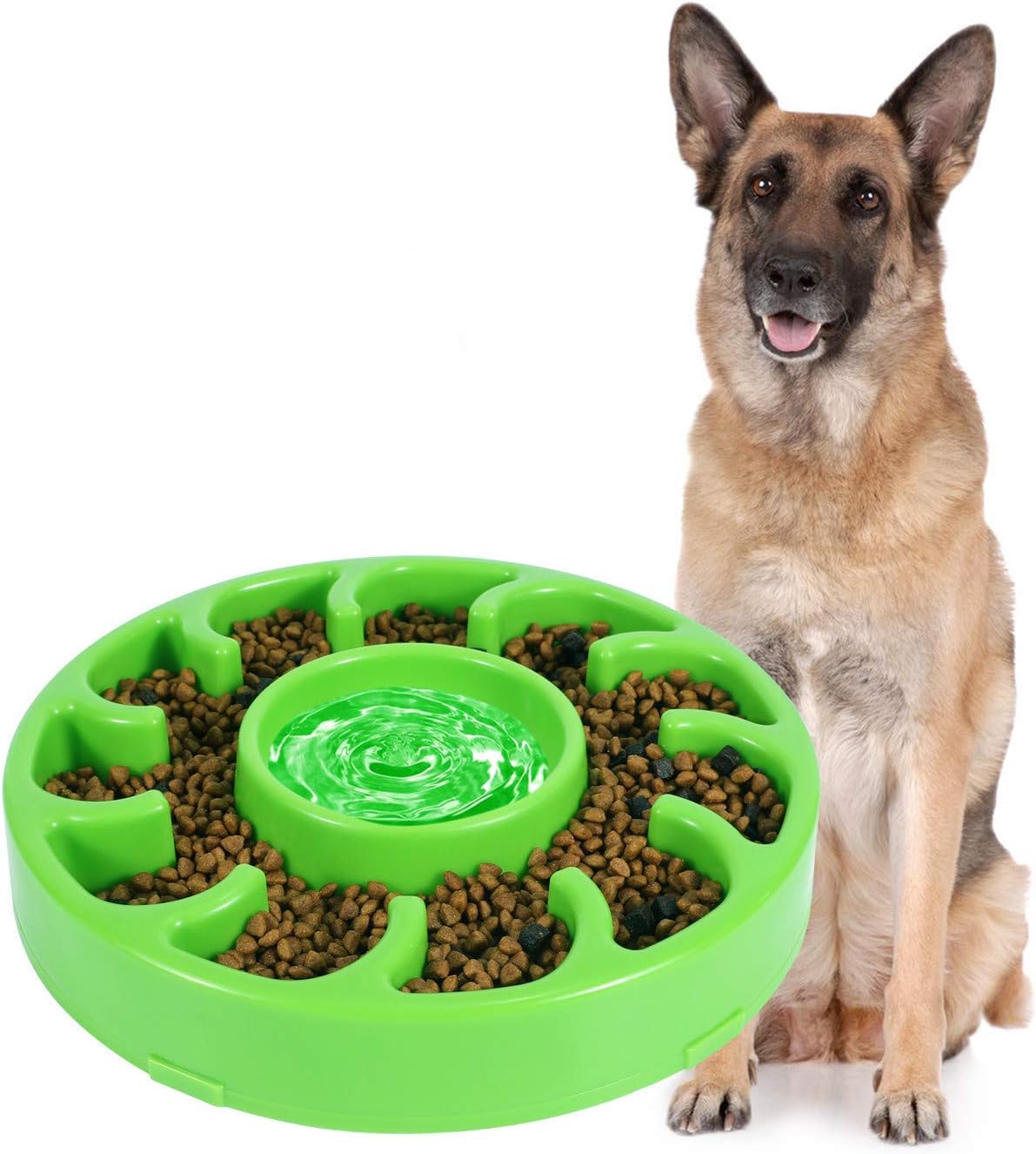JASGOOD Tazón lento para perros grandes, comedero lento antigolpe, para detener la hinchazón, cuenco grande para mascotas de comer lento (D-verde)