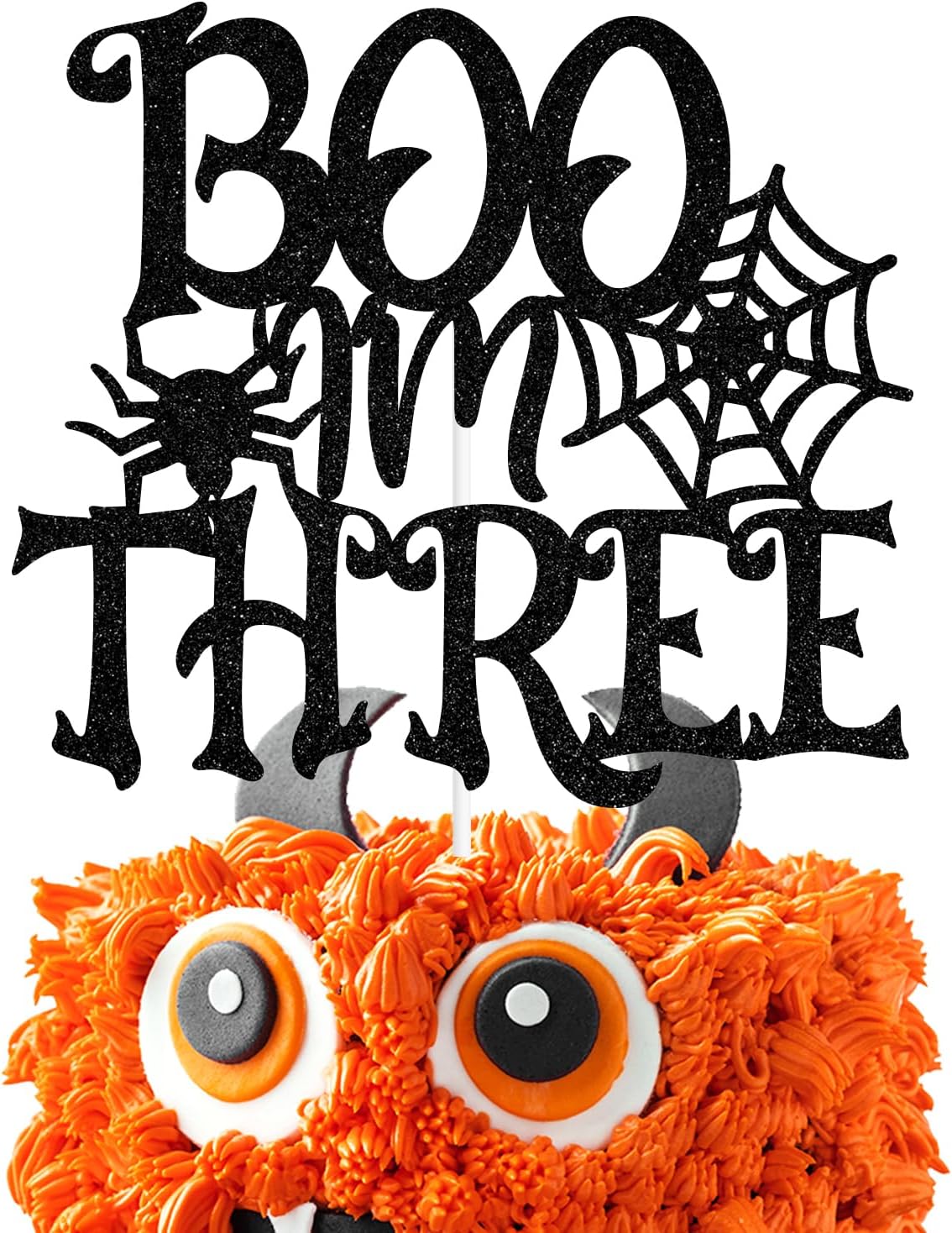 Decoración negra con purpurina I’m Three Cake Top, feliz 3er cumpleañosBaby Boo, decoración de fiesta de baby shower con temática de Halloween para