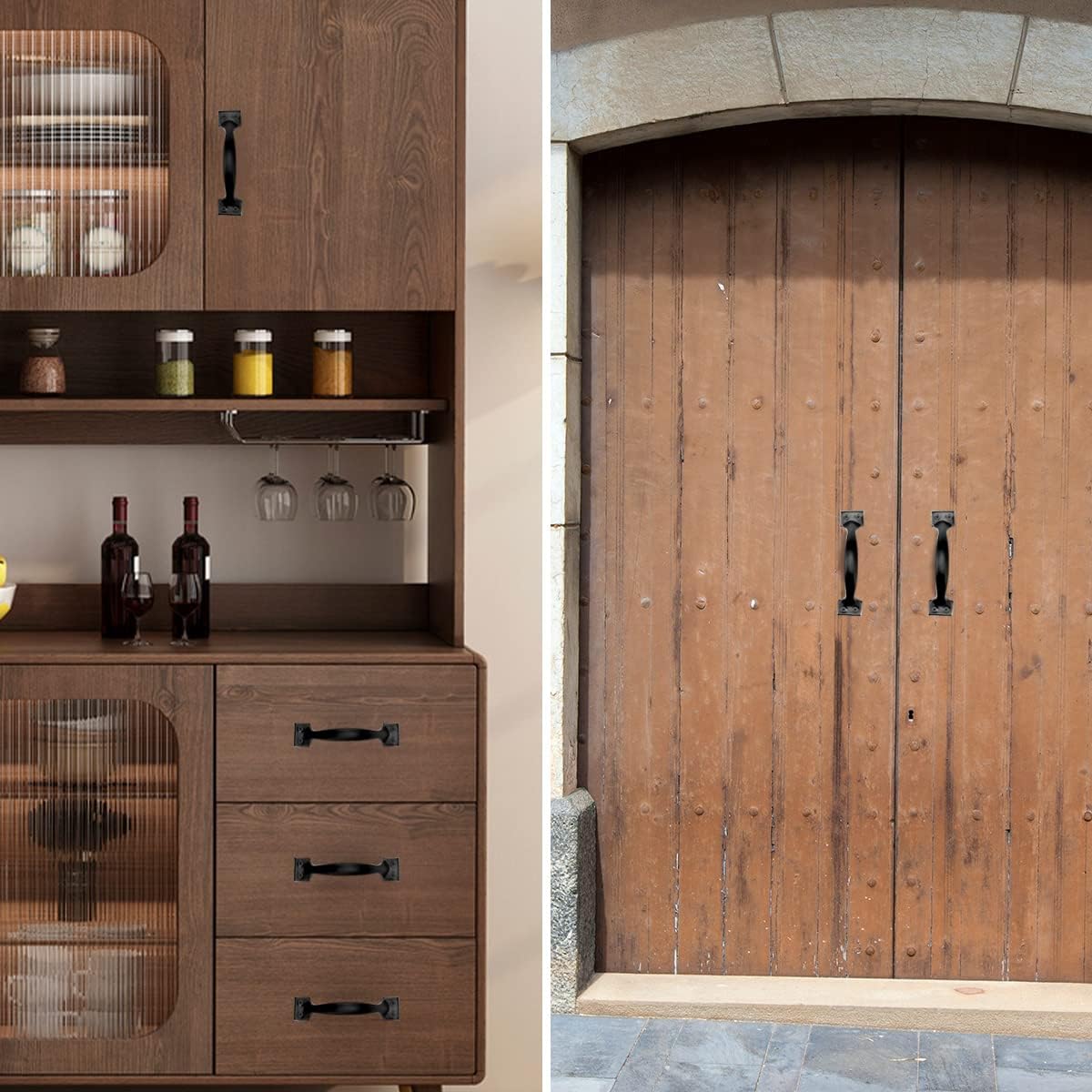 Juego de 10 manijas de puerta estilo granero, manijas de puerta vintage, manijas de metal negro y bronce de 6 pulgadas para armarios de cocina,