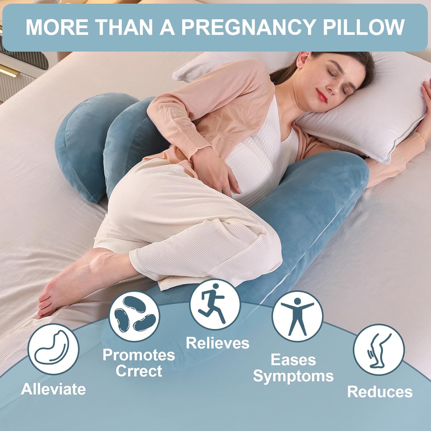 Almohadas de terciopelo para dormir, almohada de maternidad, almohada corporal de embarazo para espalda, piernas, vientre, caderas de mujeres