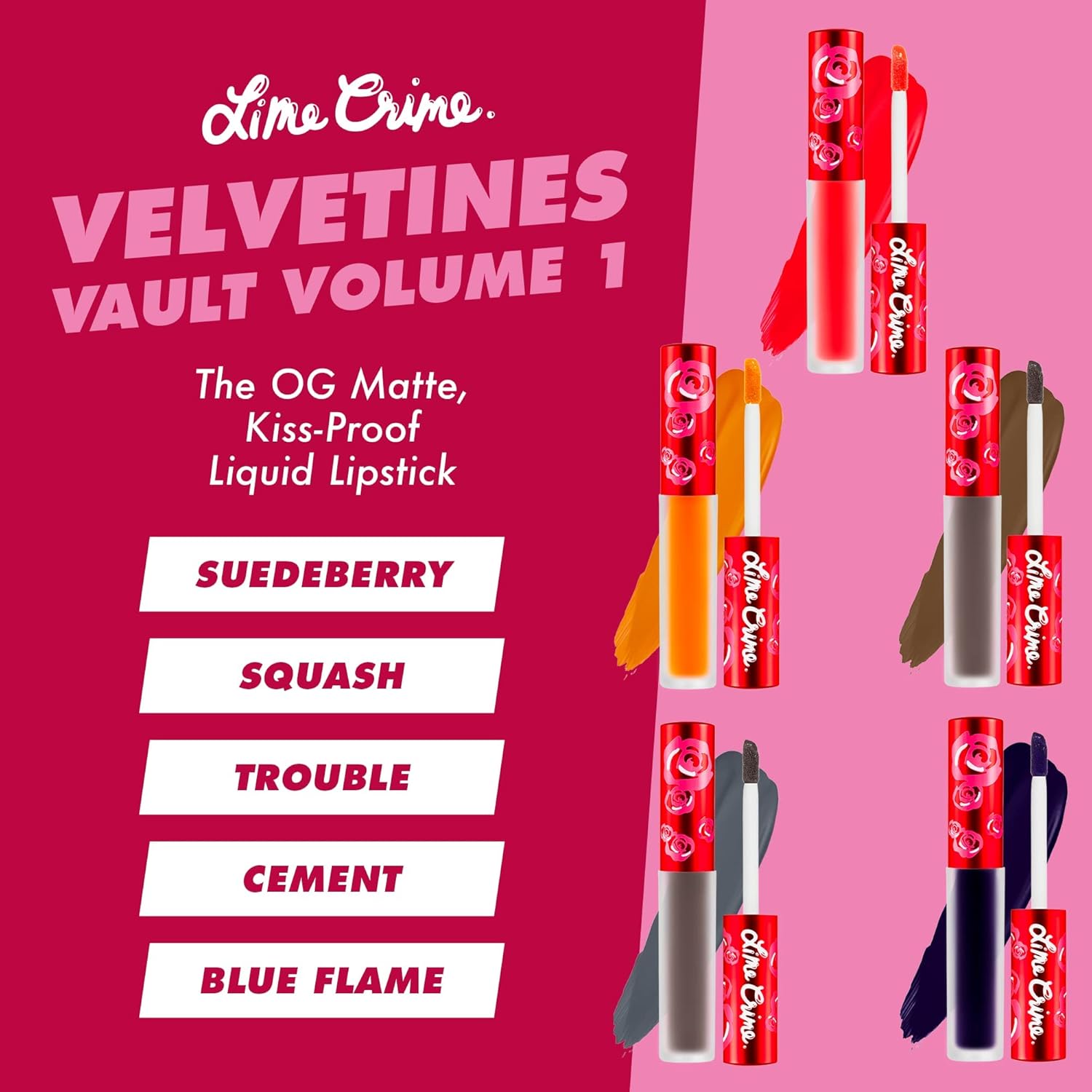 Lime Crime Liquid Matte Lipstick Juego de regalo de 5 piezas, Velvetines Vault Volumen 1  Tonos atrevidos y de larga duración y forro de labios