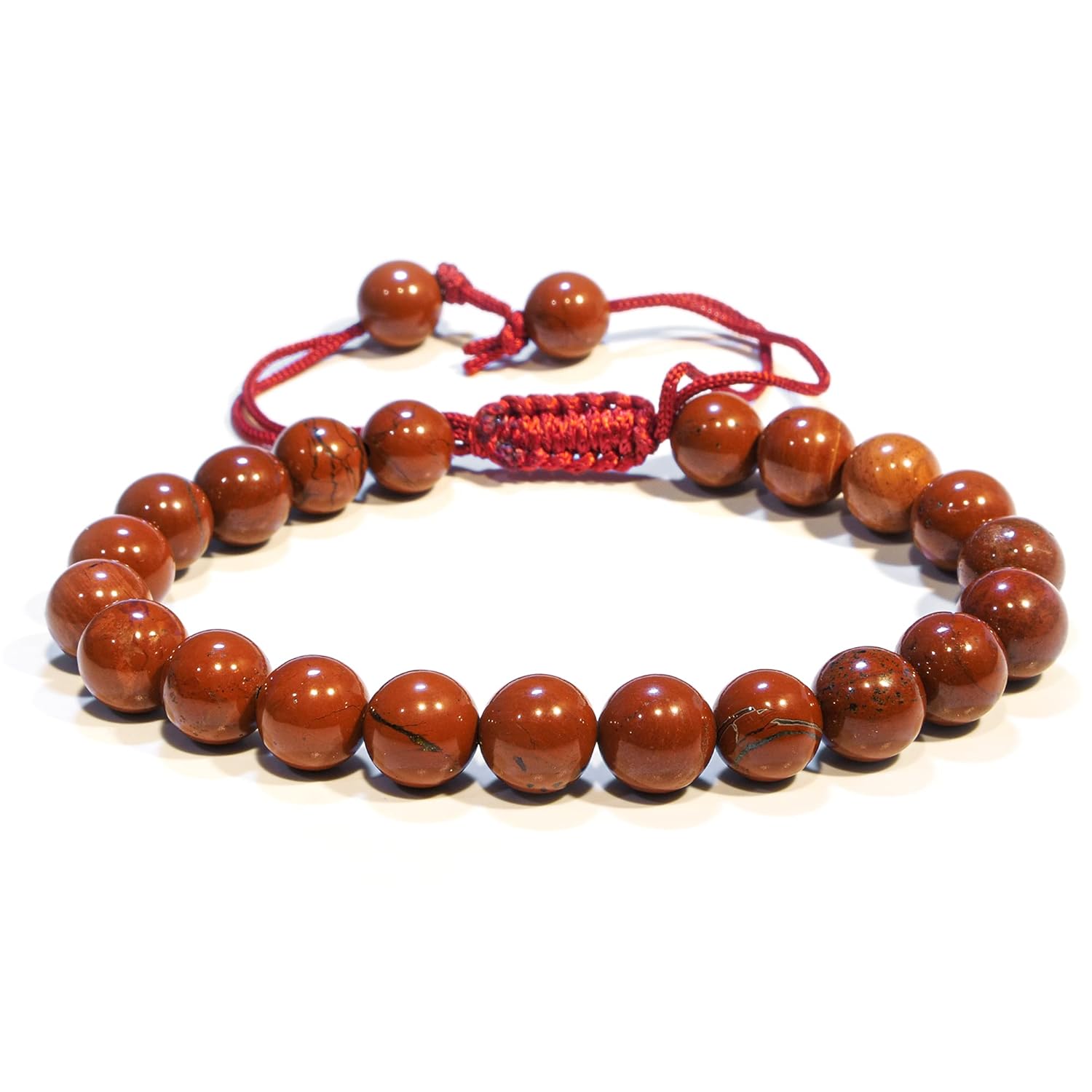 Red Jasper Crystal Bracelet  Gemstone Bead Bracelet with Adjustable Macrame String  Chic Gemstone Bracelet for Men and Women  8mm Round Healing