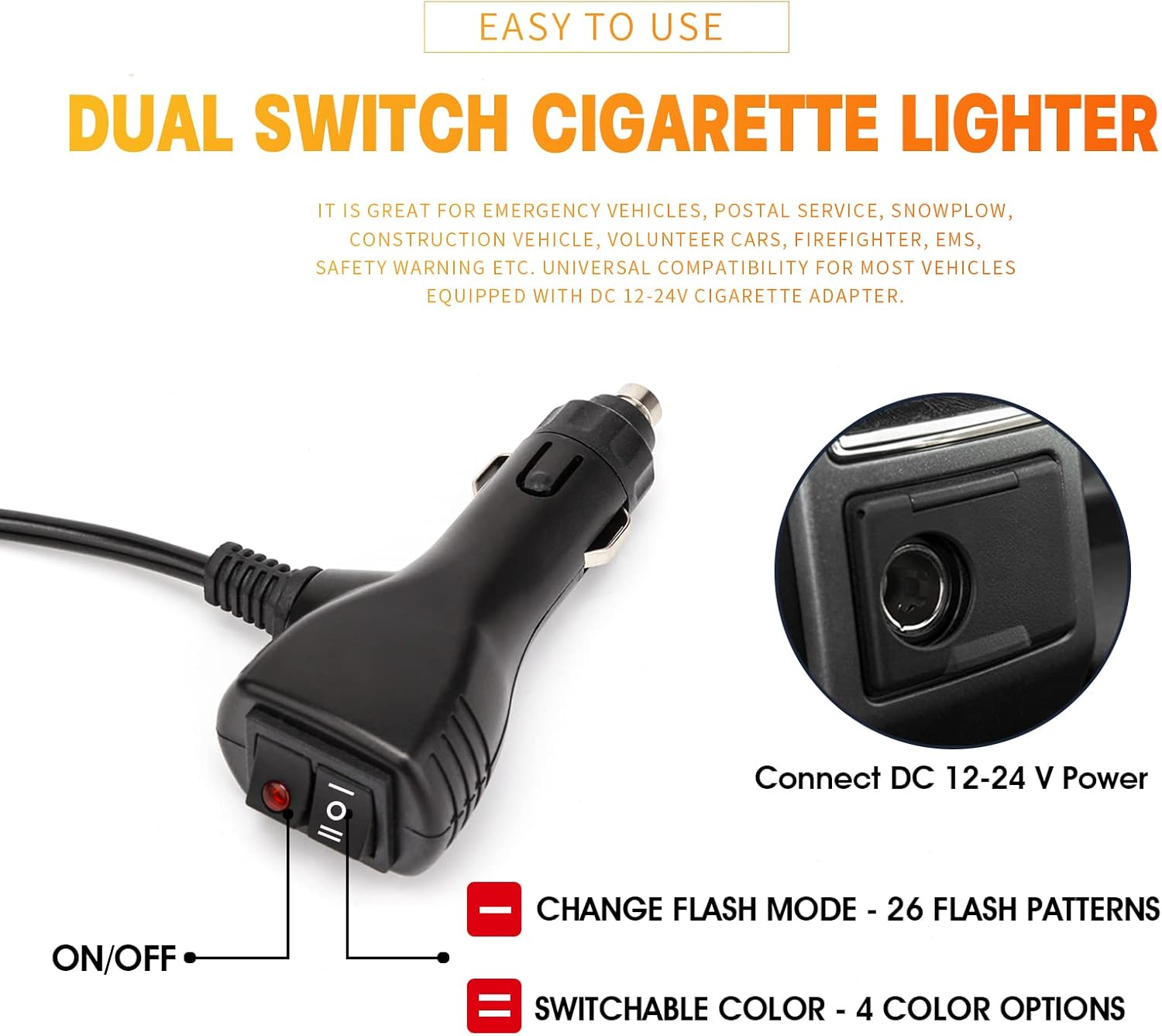 BooYu Actualizado Barra de luz estroboscópica de emergencia conmutable de 4 colores para asesor de tráfico, 162 luces LED para parabrisas 2 en 1,