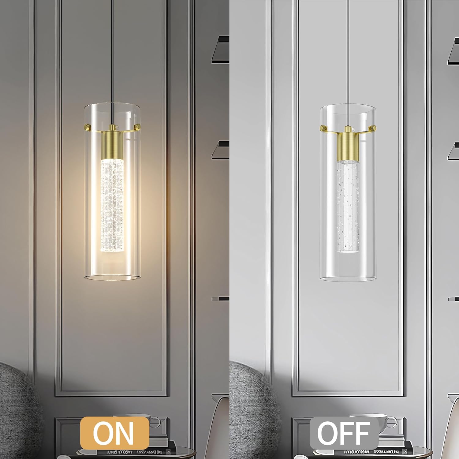Aipsun Luces colgantes para isla de cocina, paquete de 3 lámparas colgantes de techo doradas de 3000 K modernas luces colgantes LED para cocina,