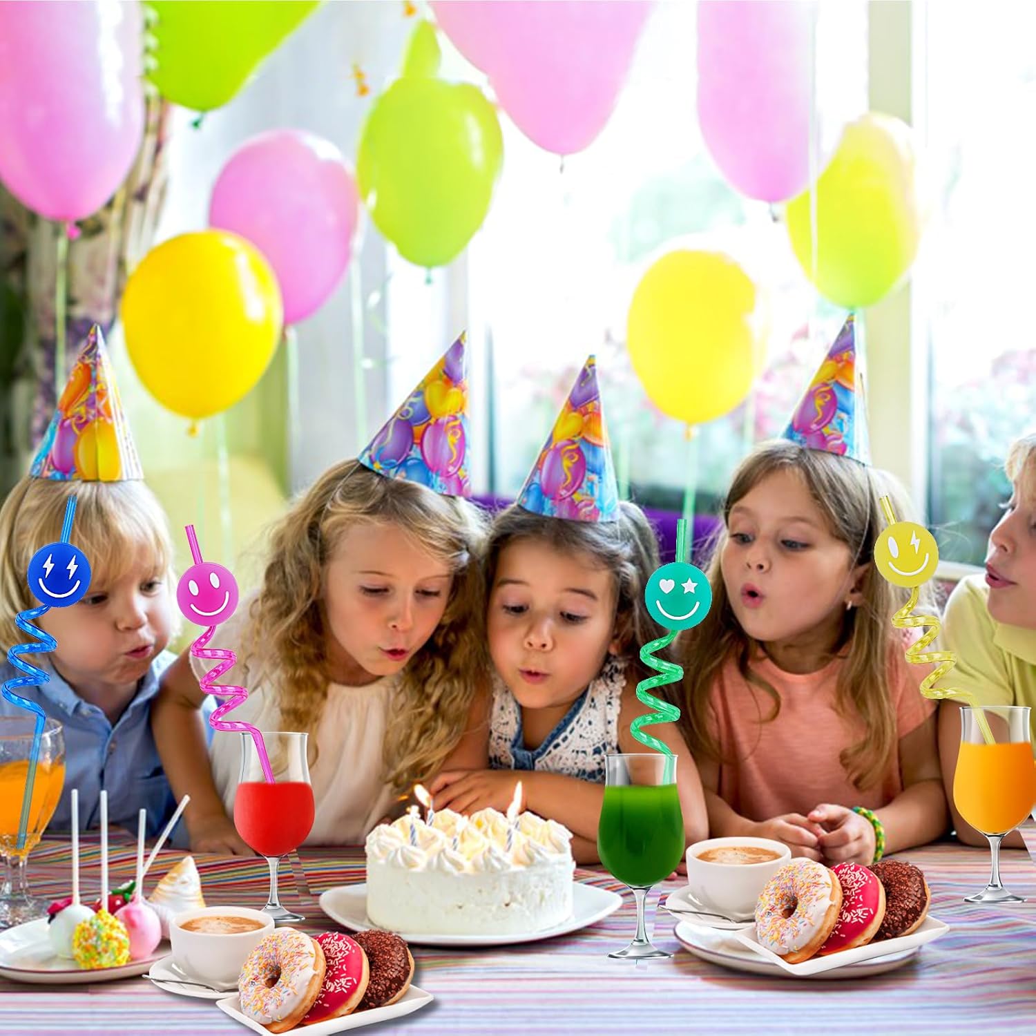 24 piezas de decoraciones de fiesta de gelatina sonriente con temática de emoji de gelatina sonriente, suministros para fiesta de cumpleaños,