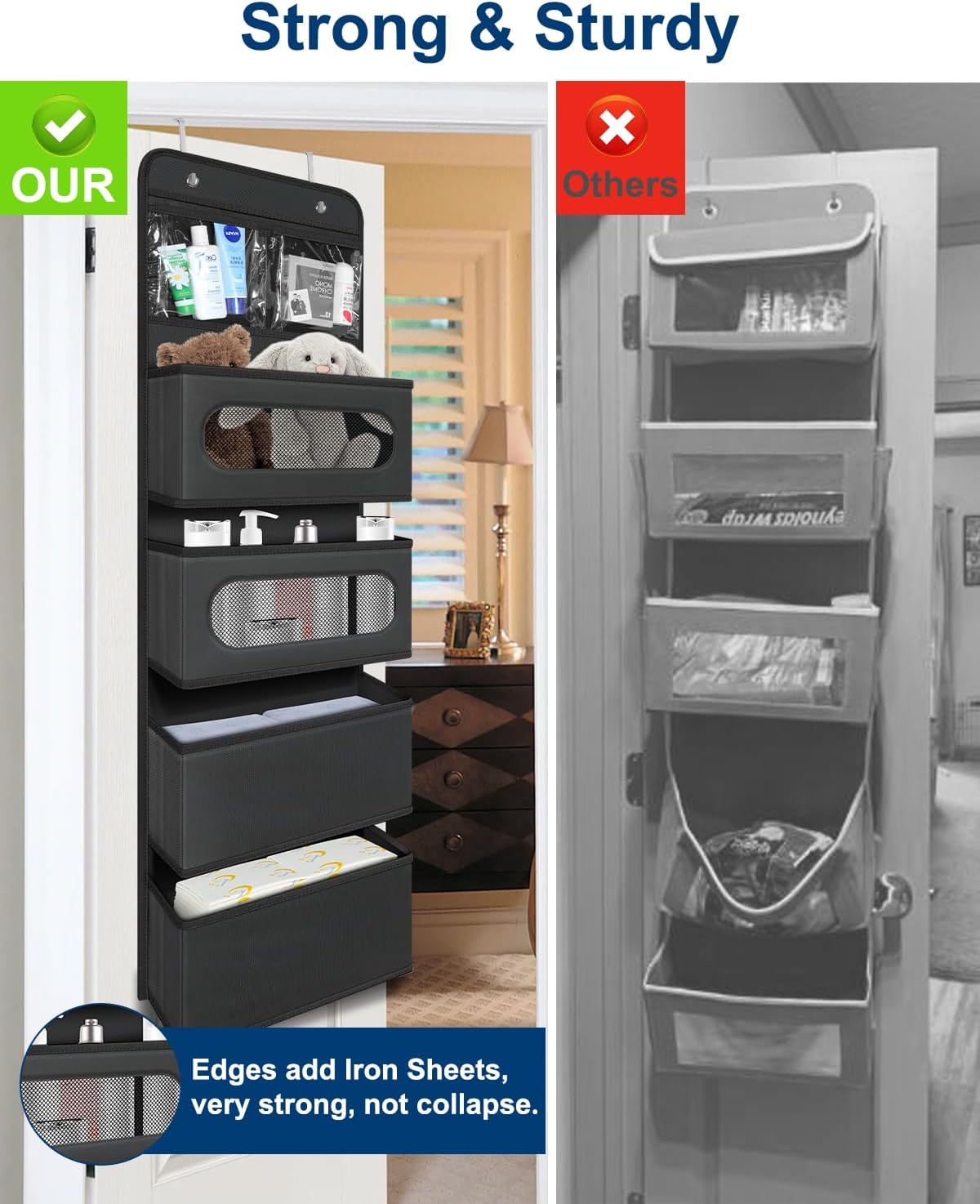 Organizador para colgar sobre la puerta, organizador para colgar en la puerta con 2 pequeños de PVC y 4 bolsillos grandes detrás de la puerta,