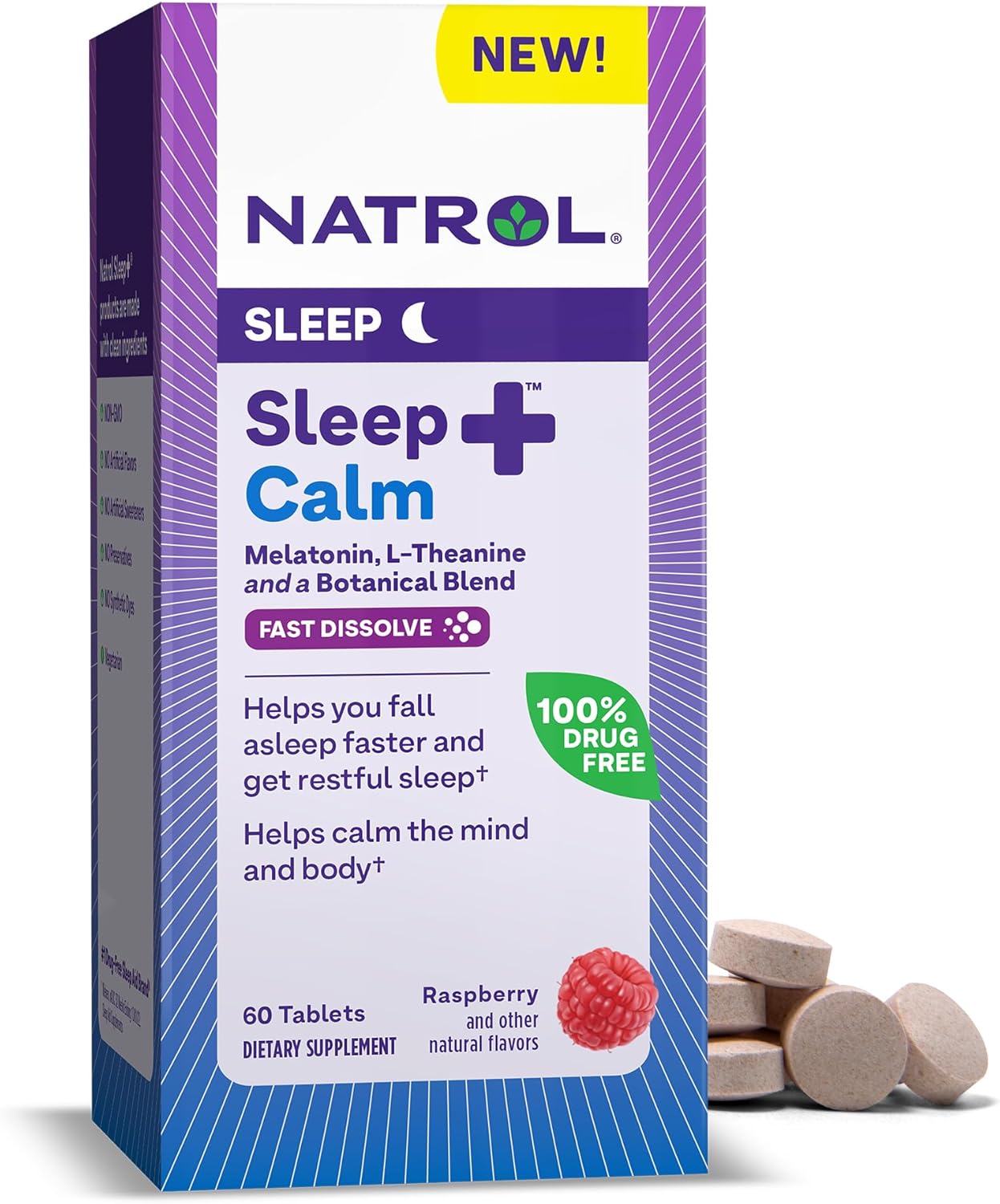 Natrol Melatonina Sleep + Calm de 6 mg con L-teanina de 50 mg y una mezcla botánica, suplemento dietético para un sueño reparador y una mente y