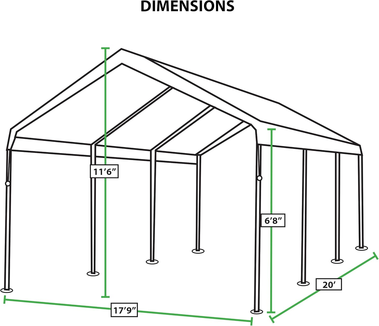 KING CANOPY HC1820PC Toldo de 18 pies x 20 pies, Hércules, 8 patas, blanco