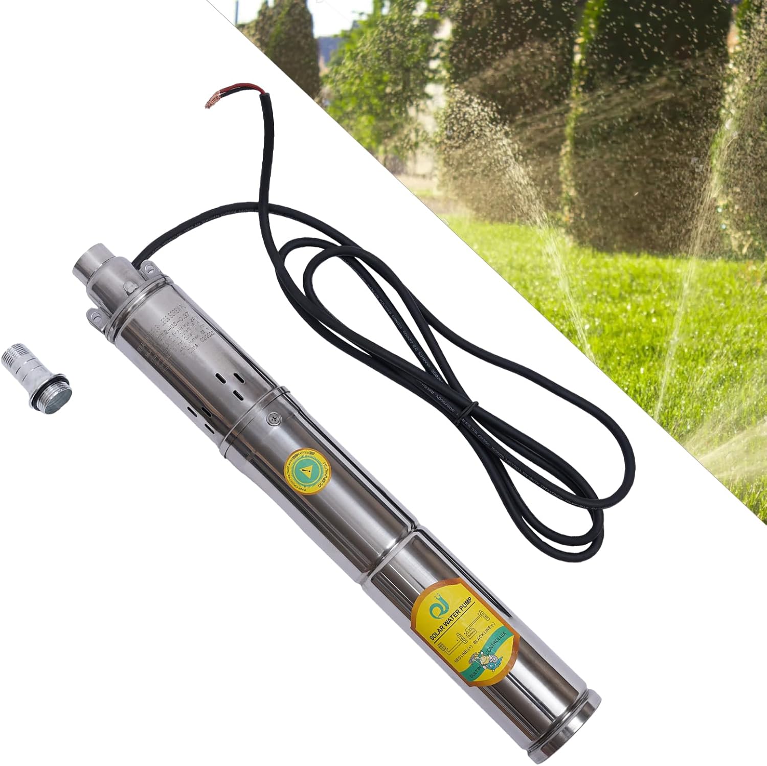 Bomba de pozo profundo, bomba de agua sumergible de energía solar, DC24 V 2860 rmin 370 W 2 mh, bomba portátil sin ruido, bomba de pozo sumergible