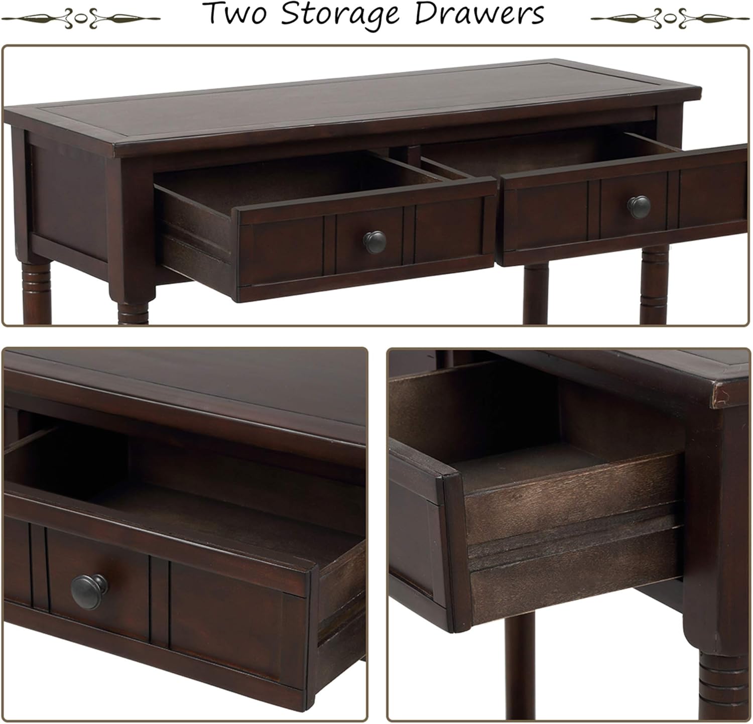 P PURLOVE Mesa de sofá con cajones, mesa de entrada, mesa consola de madera con dos cajones de almacenamiento y parte inferior para sala de estar
