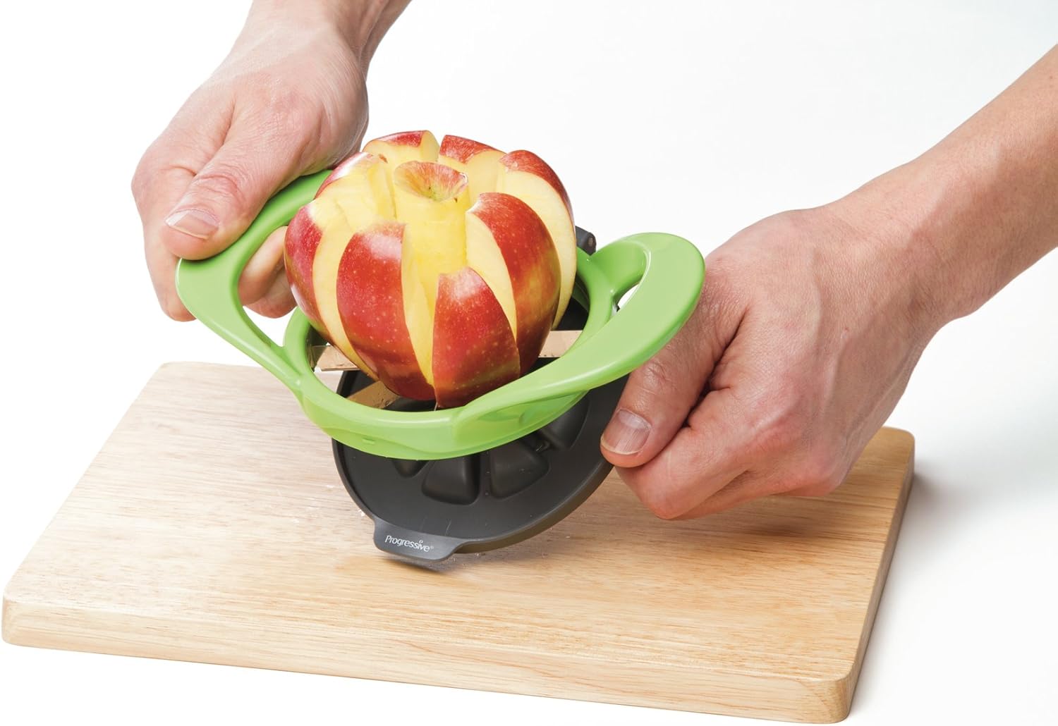 Progressive International Prepworks – Cortador de cuña y manzana y pera, 8 rebanadas, cubierta de seguridad adjunta que protege los dedos mientras