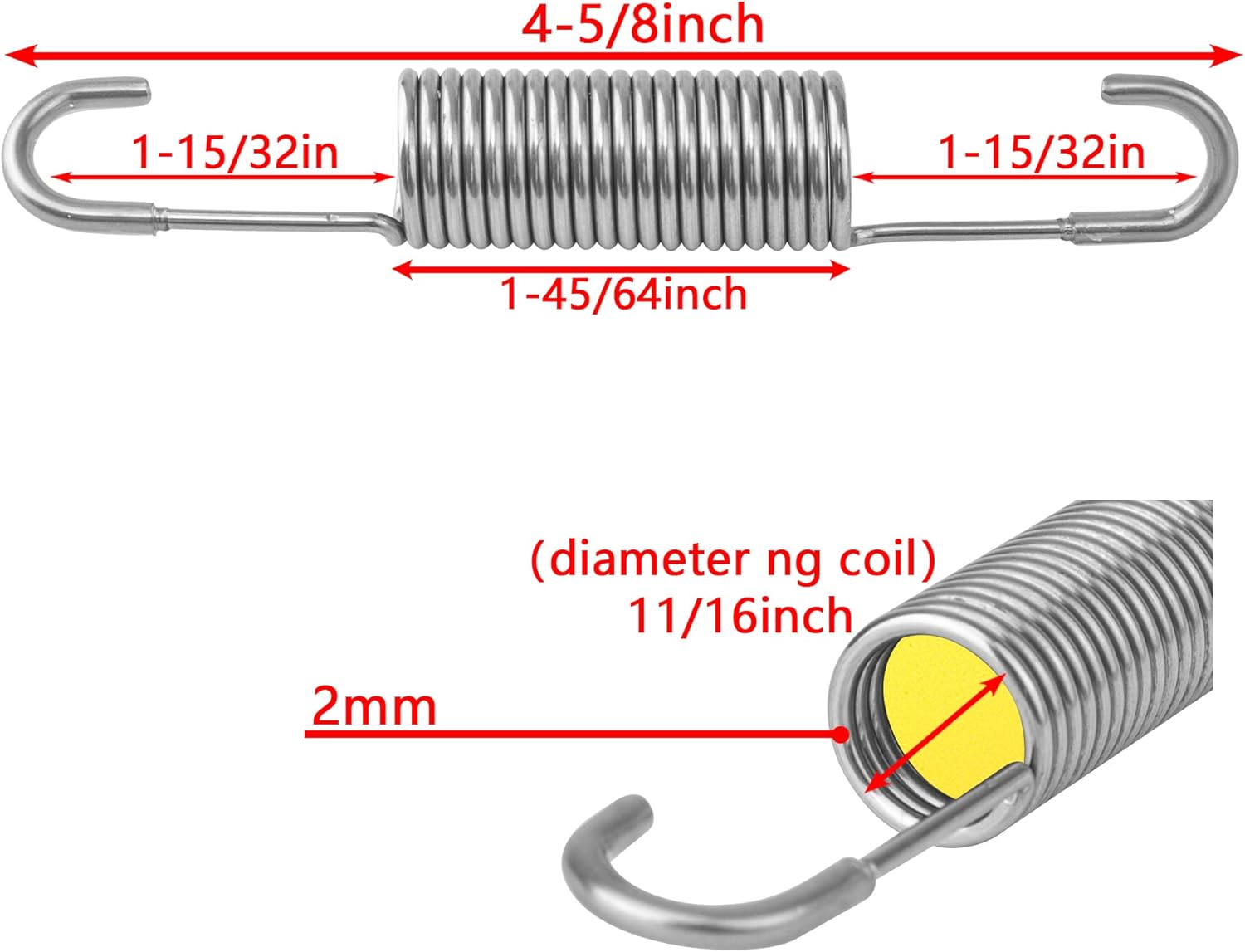 GNPADR GUPO 4-58 pulgadas (2 piezas) de acero inoxidable reclinable sofá silla mecanismo de resorte elástico reemplazo  cuello largo gancho estilo