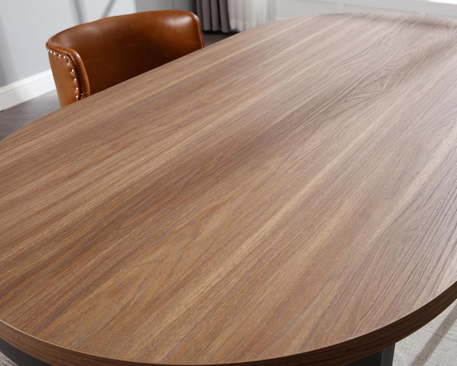 Mesa de comedor redonda moderna de mediados de siglo para 4-6 personas, mesa de cocina y comedor curvada de madera maciza de 63 pulgadas, mesa de