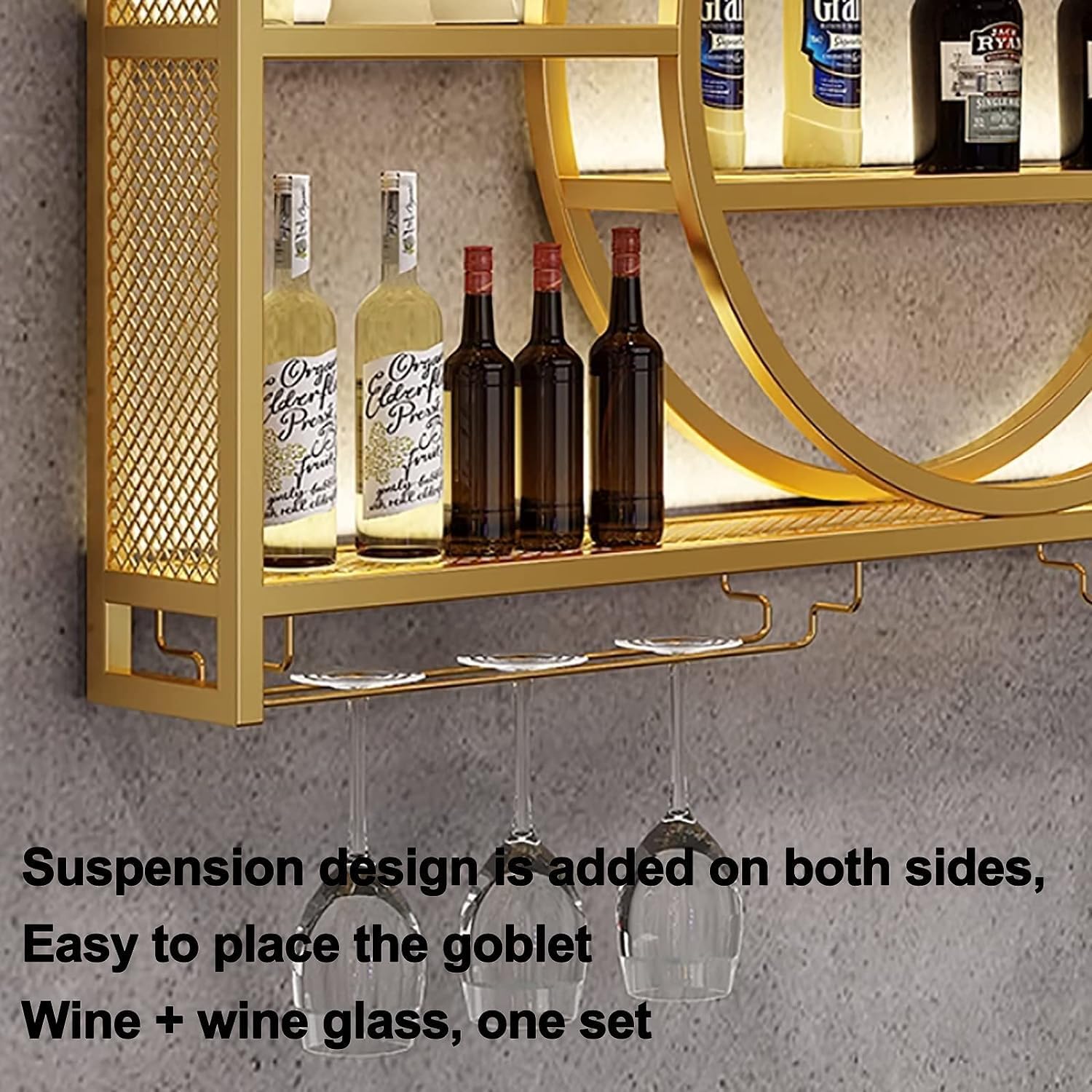 SHENJIA Estantes para vino de pared, estante de vino de bar, estante de almacenamiento de vidrio de copas de champán, soporte para botellas de