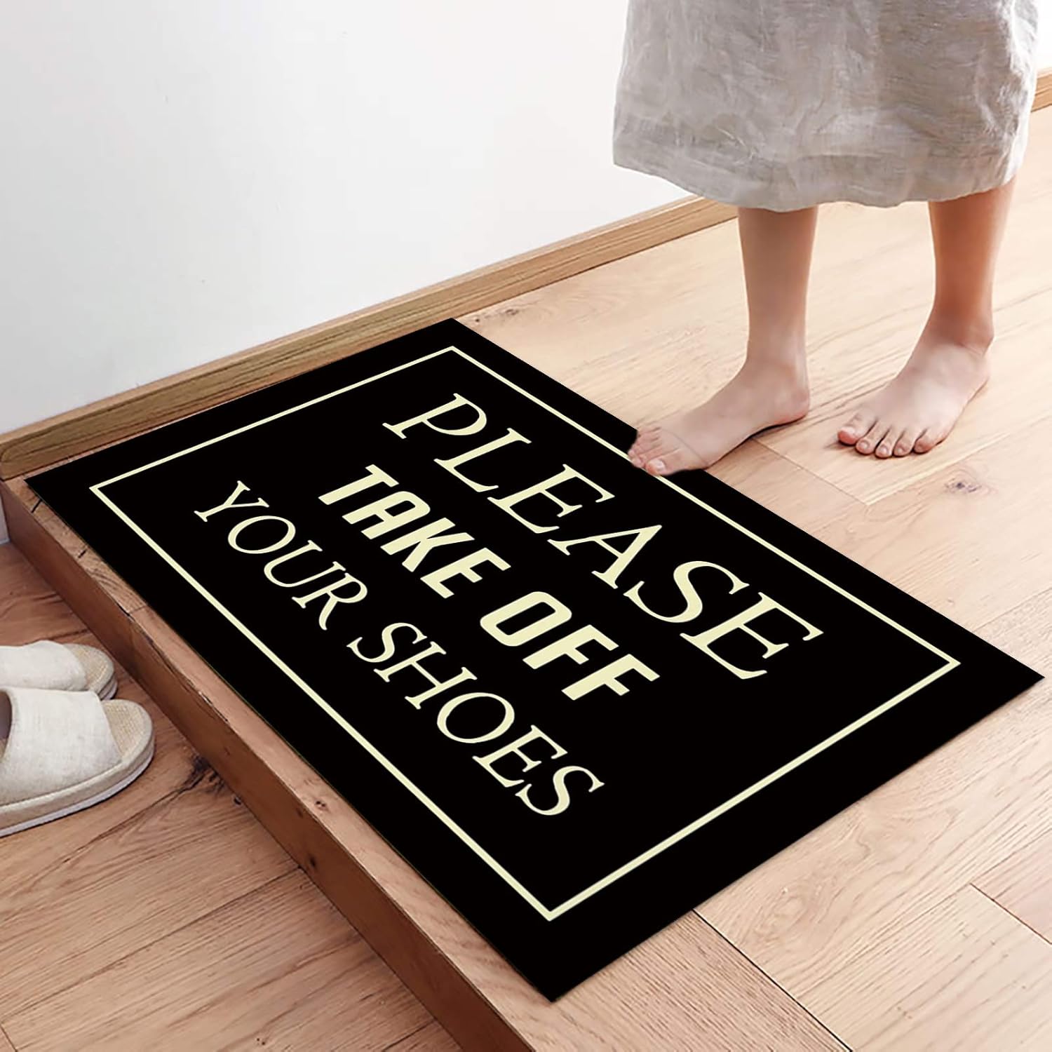 Tapete para puerta de entrada, con citas divertidas, decoración de perfil bajo, por favor, quítate tus zapatos, alfombra antideslizante con fieltro