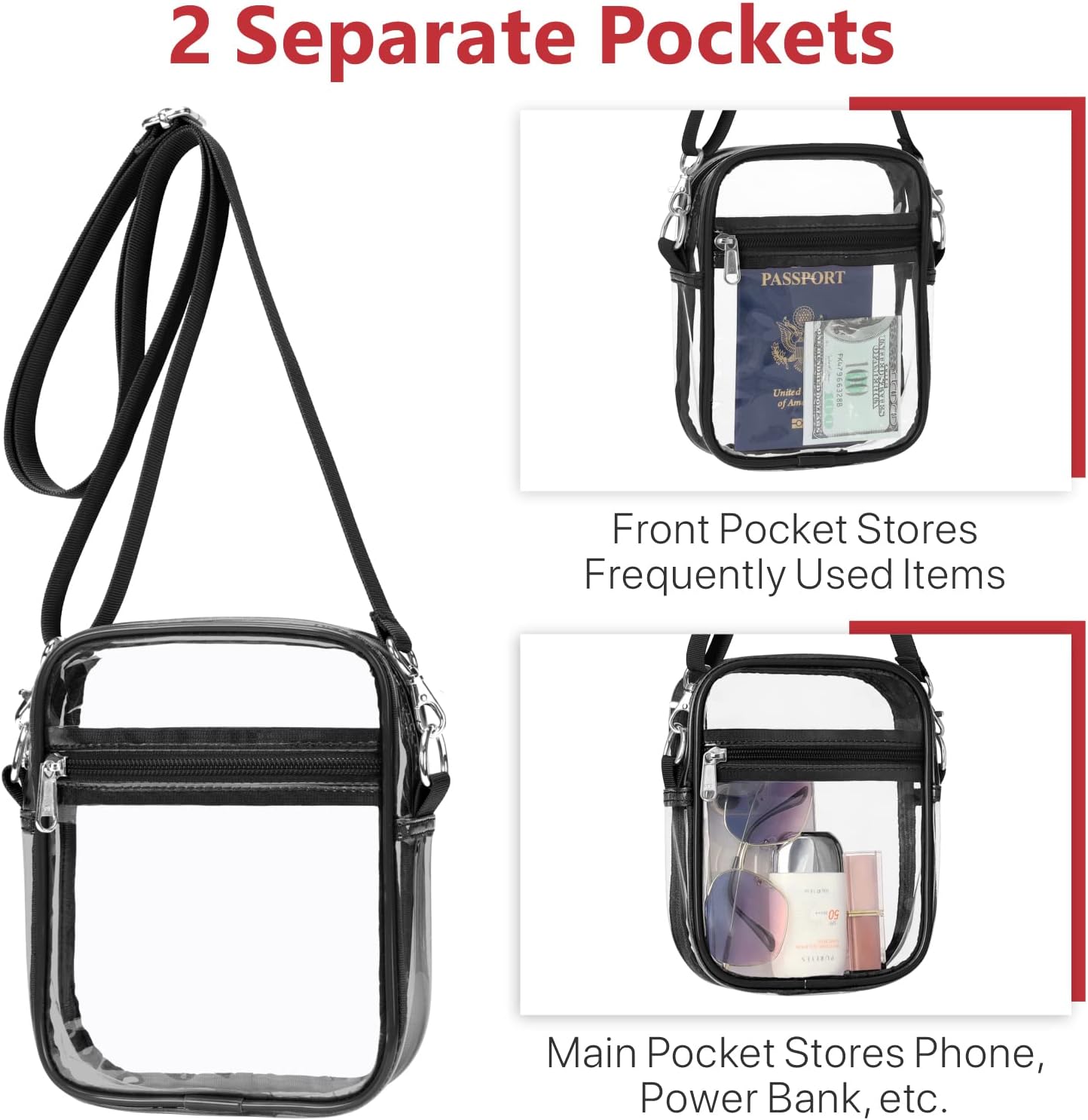 PACKISM Paquete de 2 bolsas de aseo aprobadas por la TSA y bolsa transparente aprobada por el estadio, venta de paquetes, 1 mediano, 1 grande blanco