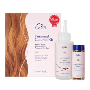 eSalon Kit completo de tinte permanente para el cabello y tinte para el cabello, rubio medio, fresa, kit de colorista personal para hasta un 100% de eSalon Kit completo de tinte permanente para el cabello y tinte para el cabello, rubio medio, fresa, kit de colorista personal para hasta un 100% de