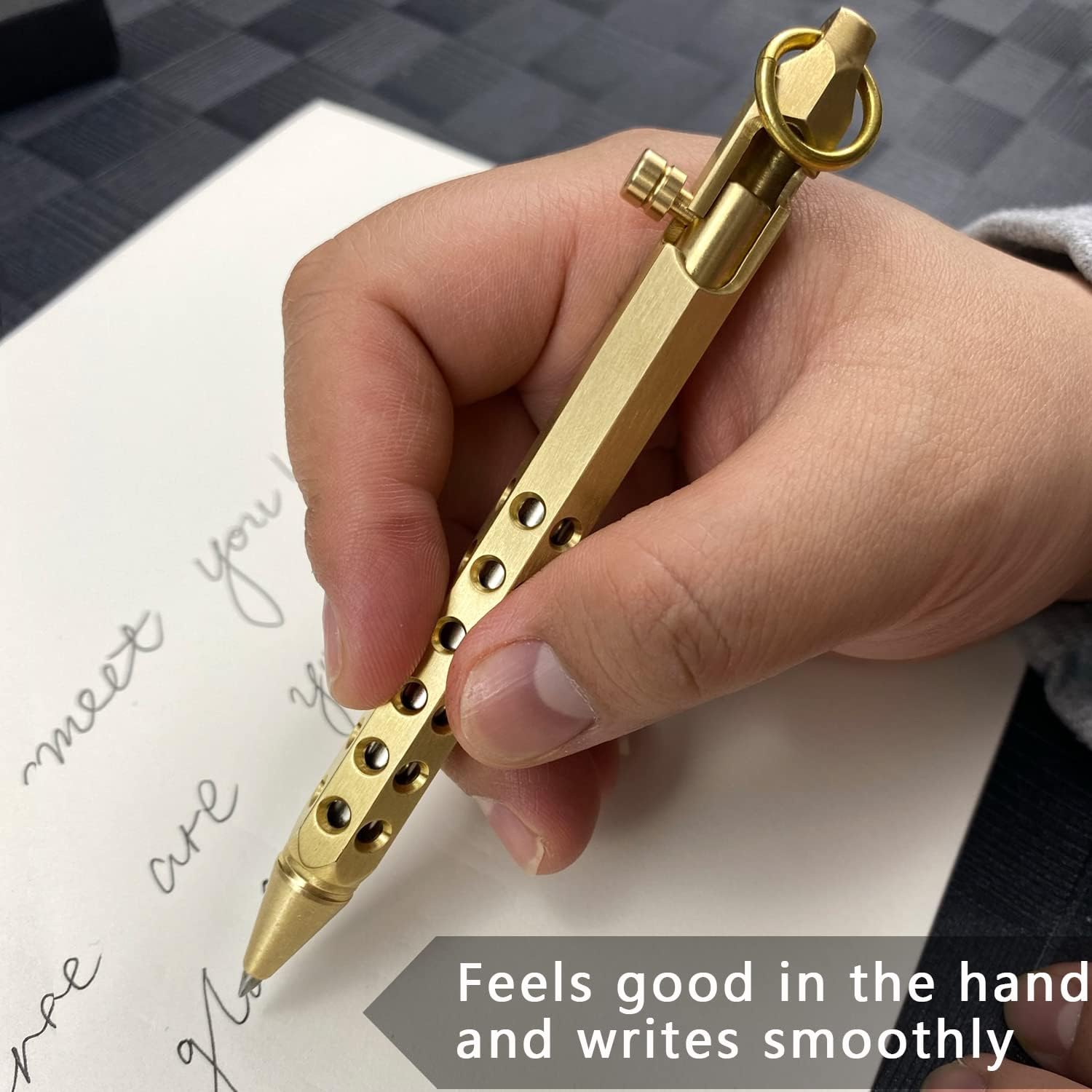 YUEZUDPO Bolt Action – Bolígrafo de latón macizo, bolígrafo de bolsillo de seis bordes, bolígrafo táctico de metal con recambios y clip, bolígrafo