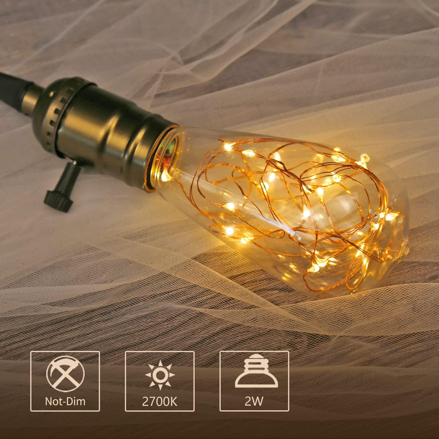 ST64 Bombilla LED decorativa de hadas, paquete de 4 bombillas de 2 W equivalentes a 20 W, blanco suave 2700 K, base E26 estrellada decorativa de