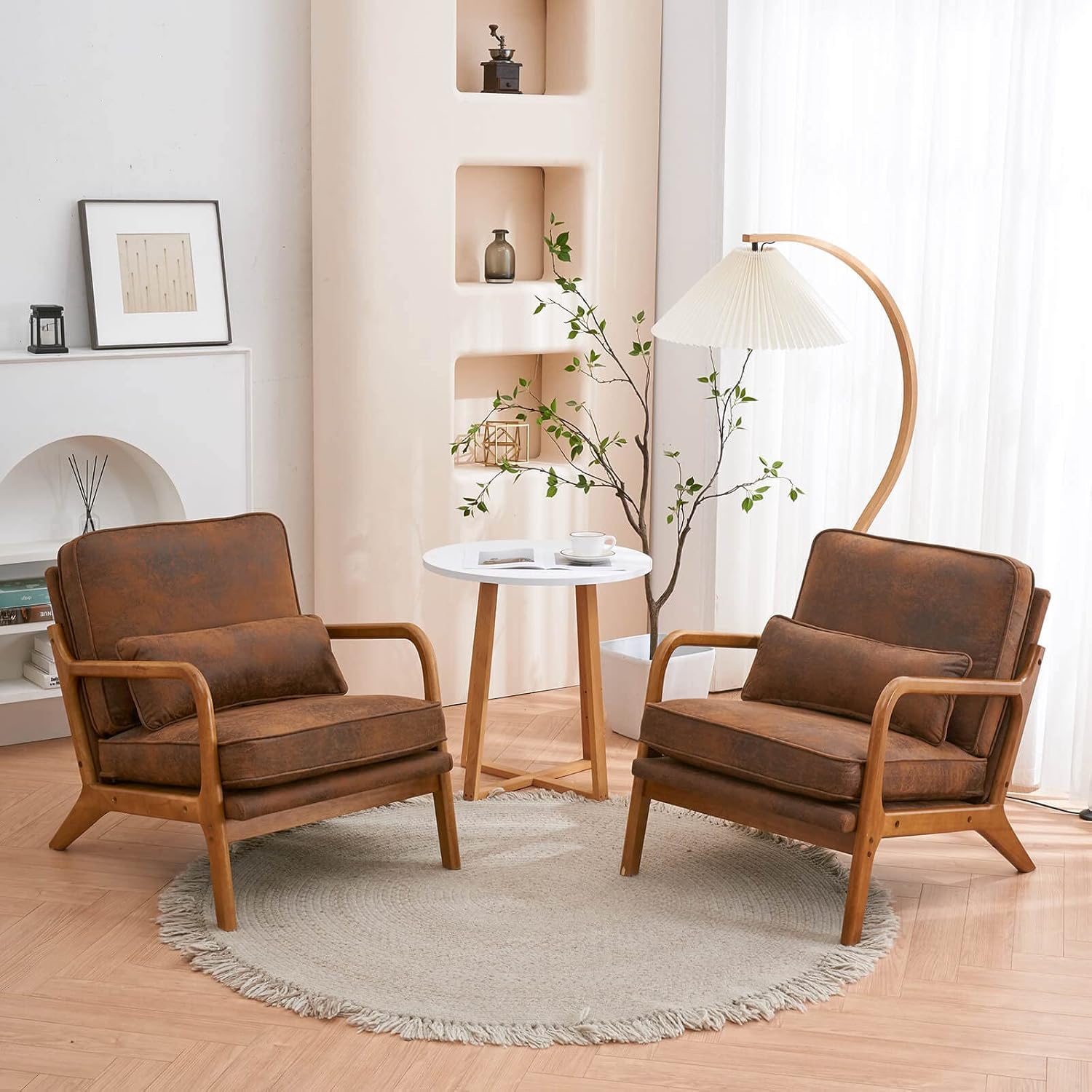 Lestar Silla de salón individual, sillas de sofá de acento moderno, asiento tapizado de tela bronceadora con cojín de respaldo y almohada para sala