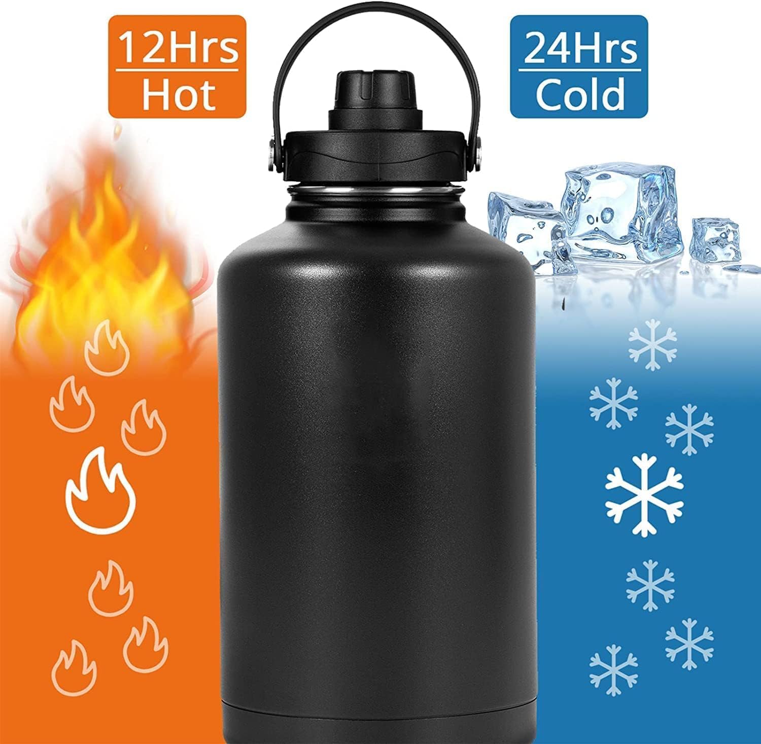 futaiphy Botella de agua aislada de 64 onzas, jarra de agua deportiva de acero inoxidable al vacío de medio galón con manga, botella de agua de