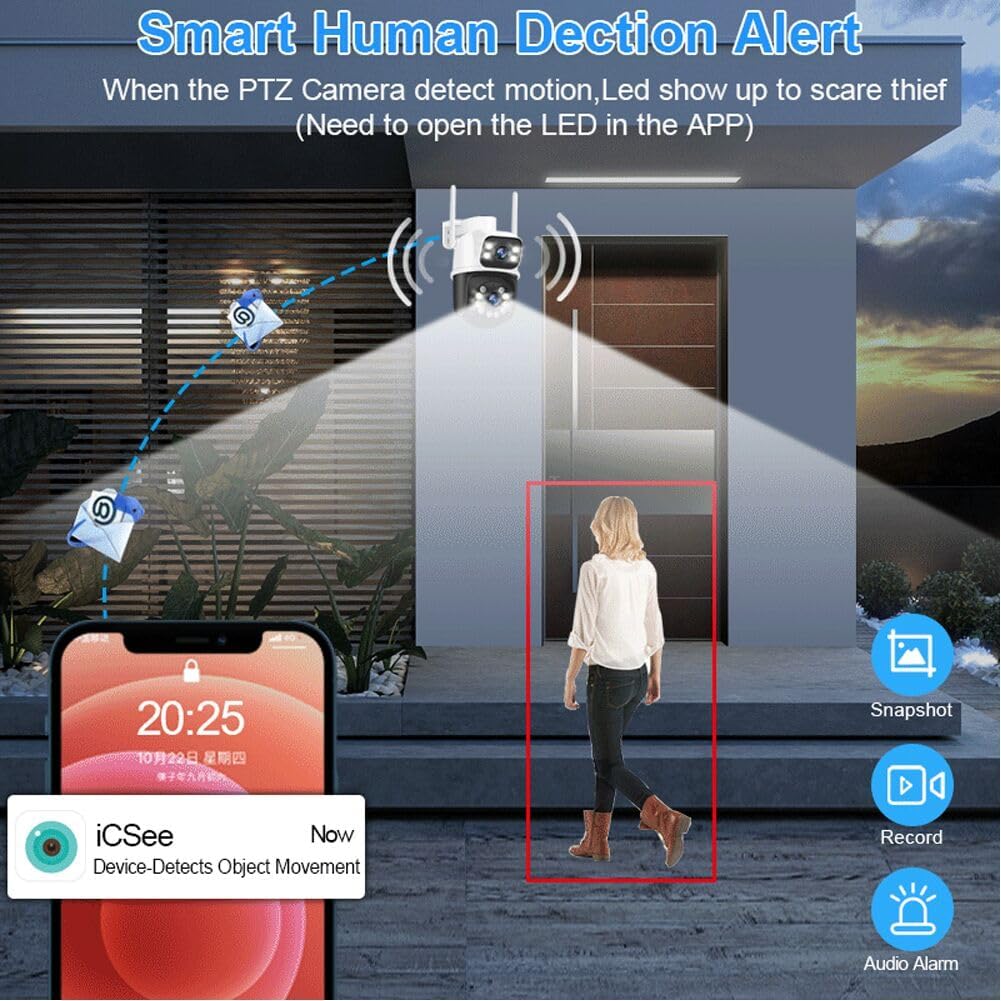PTZ WiFi Seguridad al aire libre inalámbrica 2X3MP Dual Lens Linkage Human Detect Pan tilt zoom digital Seguimiento automático Cámara de vigilancia