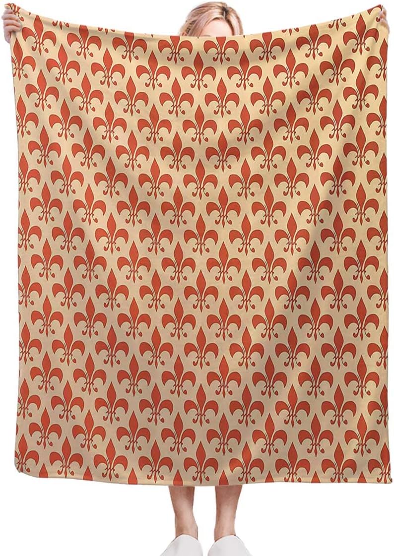 Manta de franela de vellón color naranja marfil, suave, ligera, cómoda manta de doble felpa para cama, sofá, viajes, patrón con estilo barroco real,