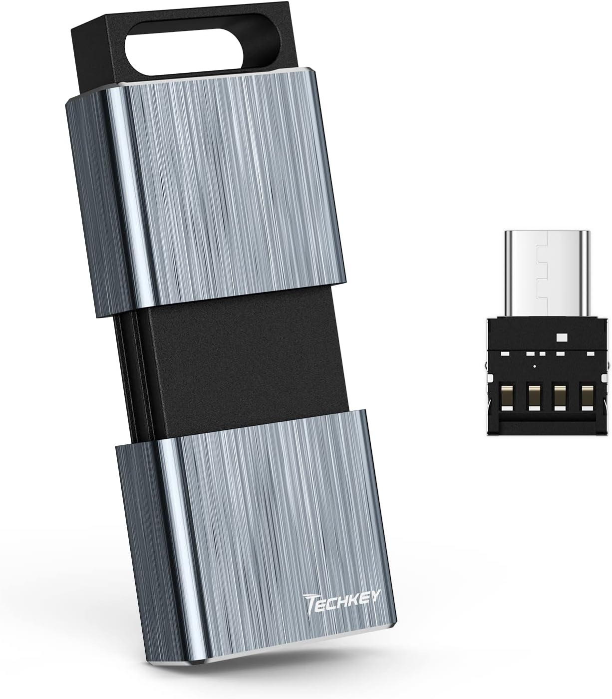 Unidad flash USB 3.0 de 128 GB, Techkey F90 Pen Drive de alta velocidad sin tapa, Pendrive retráctil USB Memory Stick resistente a los golpes,