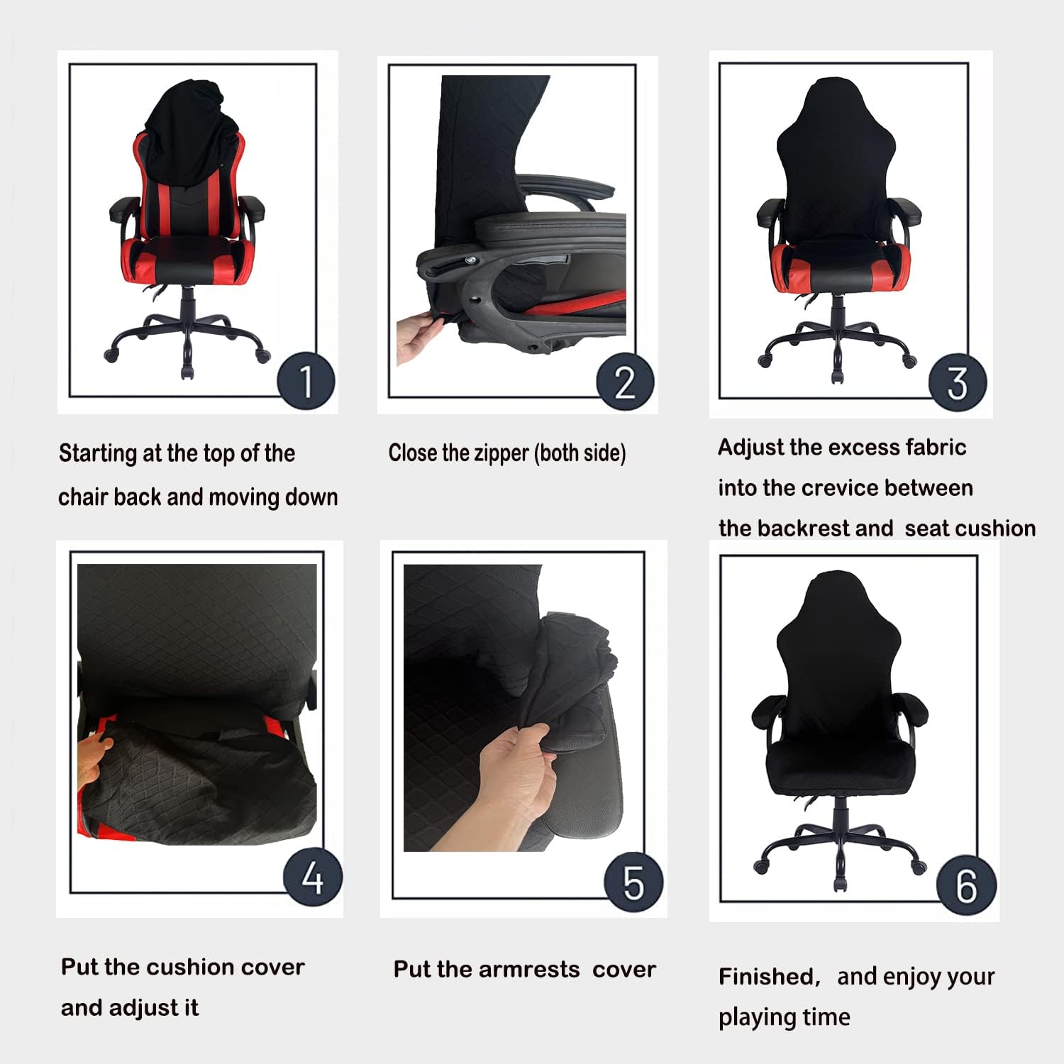 Sin silla. Solo fundas para sillas de juegos, fundas elásticas de poliéster para silla reclinable de juegos de carreras (café)