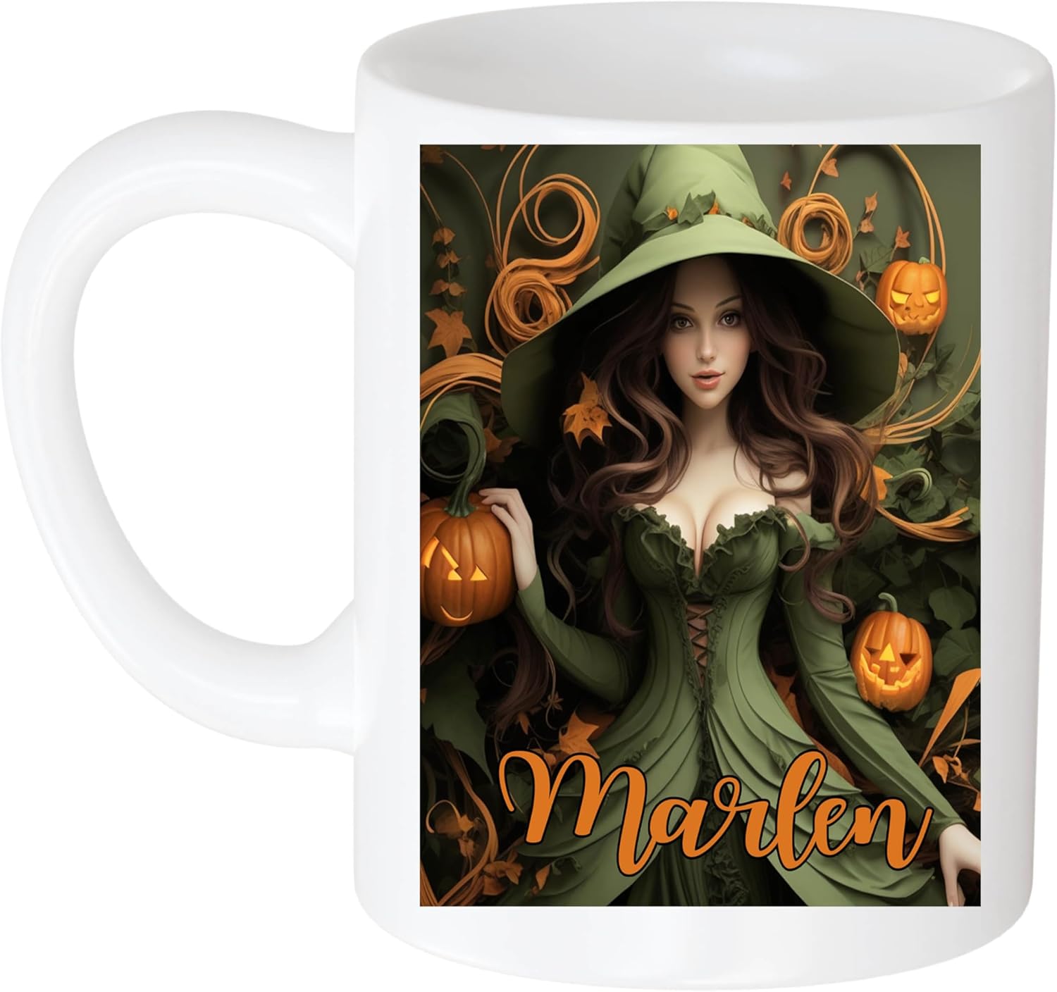 Personalized Witch Name Marlen Hat Witch Halloween Ceramic Mug, Custom Family Names Mug, MugTo Mom Grandma Mimi Nana Aunt 11 Oz White Ceramic Coffee