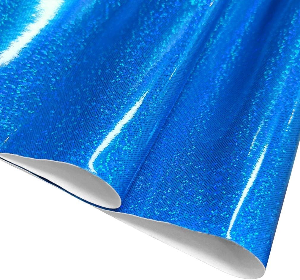 HYANG-488 HYANG-488 – Espejo holográfico de piel sintética de color azul con láser, 1 rollo de 12 x 53 pulgadas, piel sintética muy adecuado para
