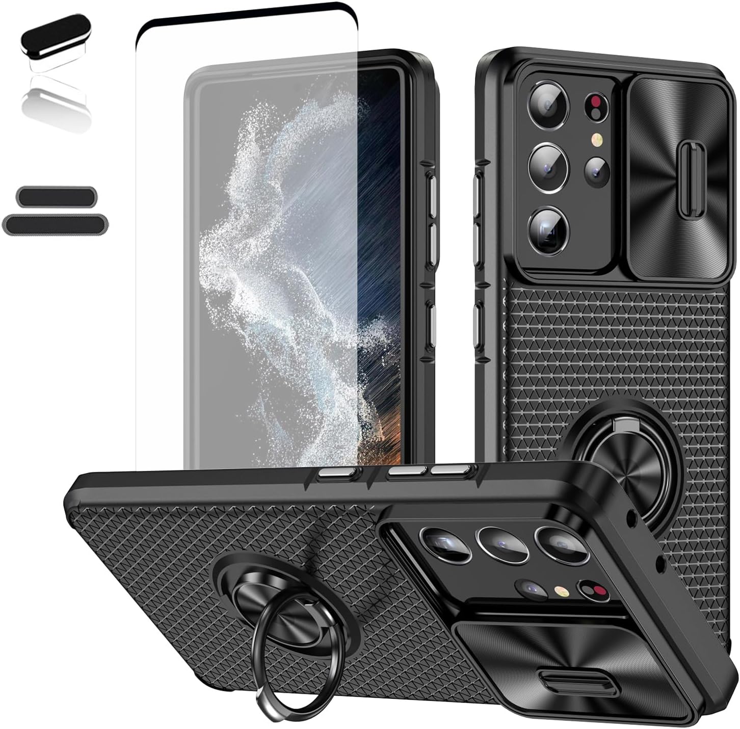 Funda de teléfono con textura antideslizante para Samsung Galaxy S21 Ultra de 6.8 pulgadas, protección de privacidad para cámara deslizante con