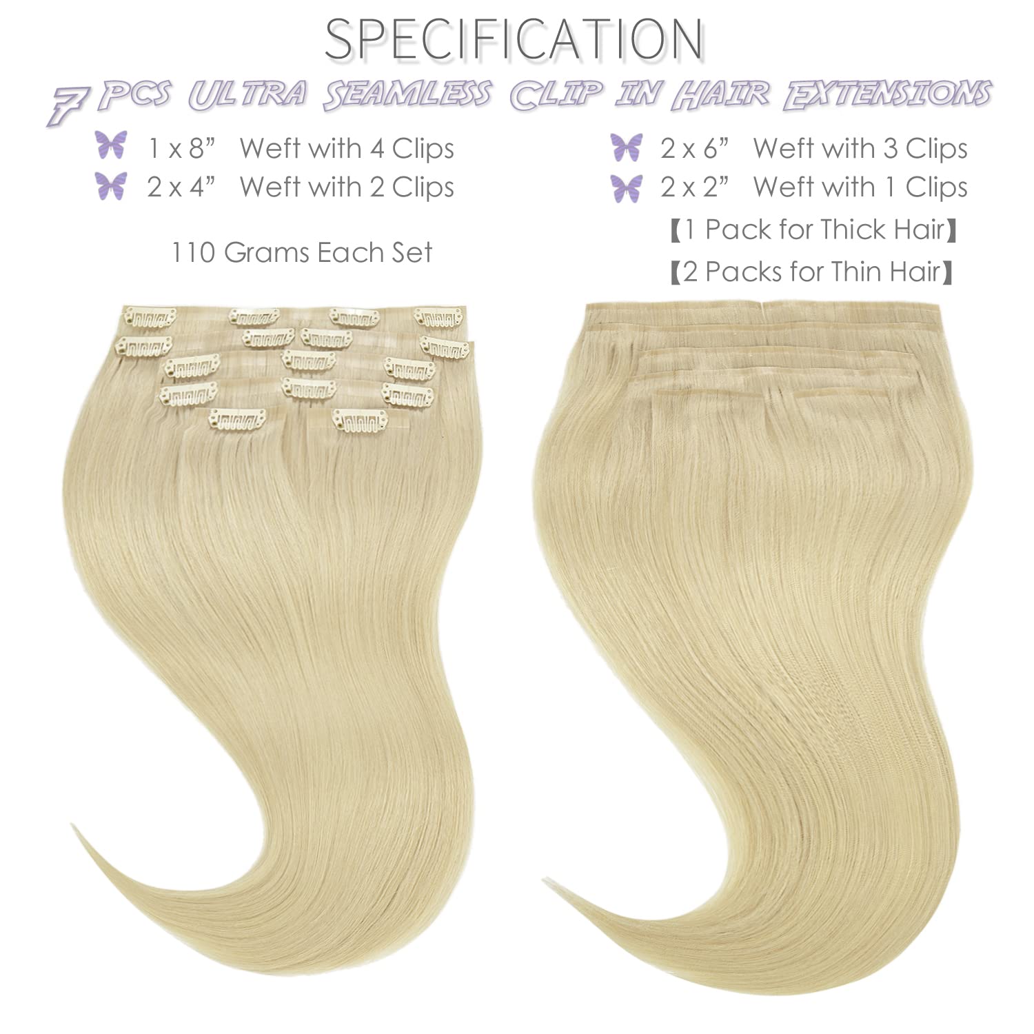 Lacer Extensiones de cabello humano real con clip, ultra sin costuras, grado 9A, cabello Remy, súper invisible, doble cara, trama cutánea de