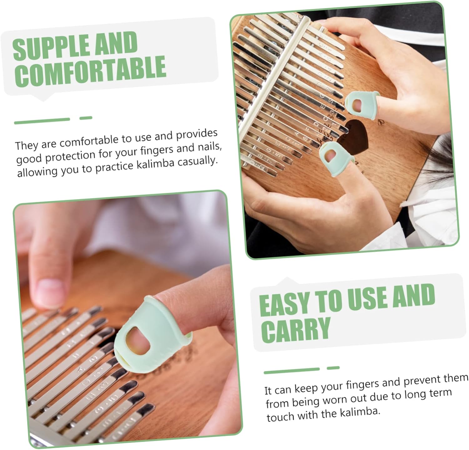 Kisangel 2 pares de kalimba para dedo, púas para el pulgar de guitarra, protector de dedos de Kalimba, protectores de dedos de bajo, tapas de dedos