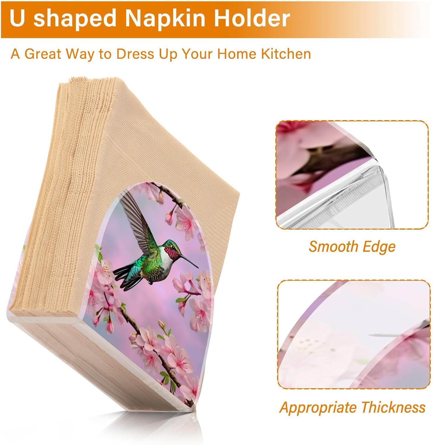 Servilleteros de colibrí y flor de cerezo para mesas, servilleteros de acrílico transparente, servilleteros de cóctel para cocina, restaurante, bar,