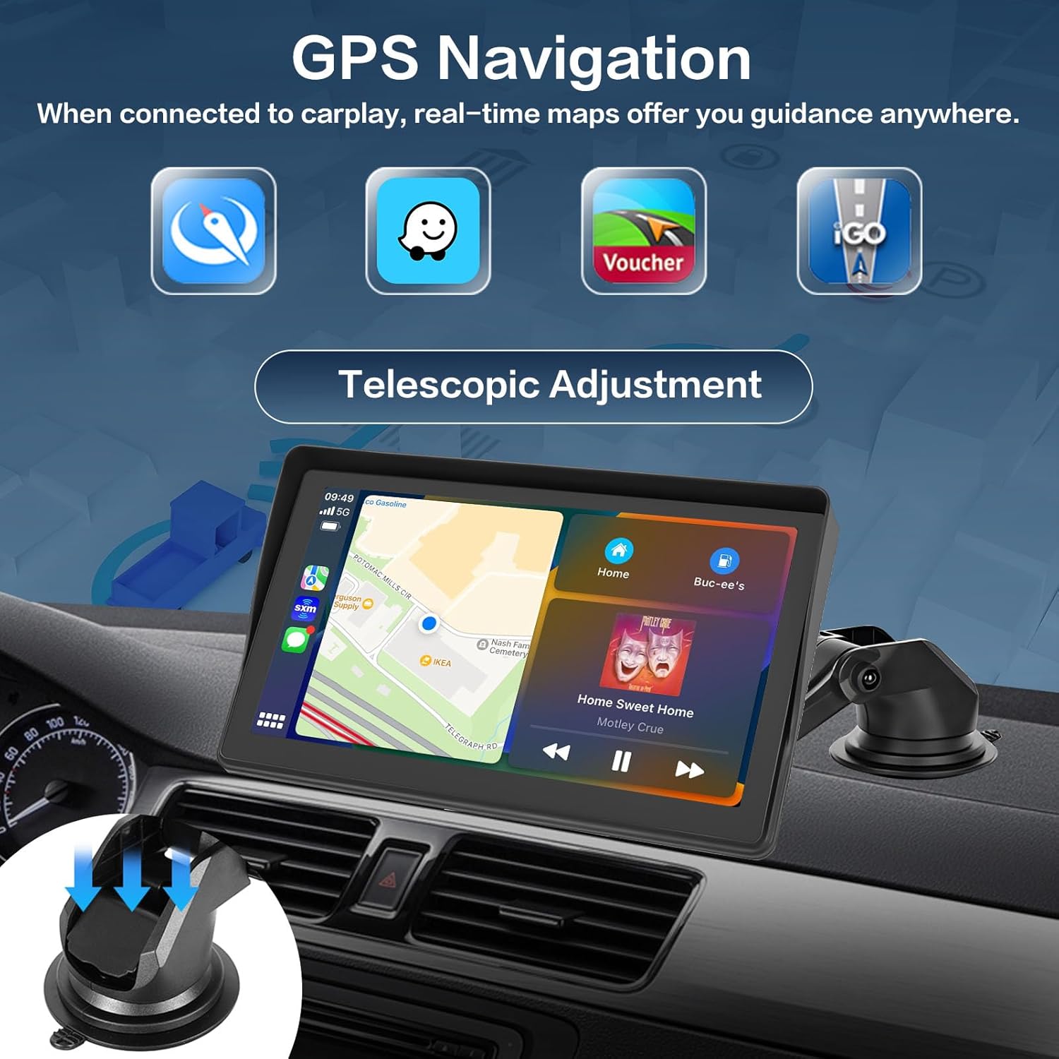 Hikity Estéreo inalámbrico portátil de Apple Carplay para automóvil de 7 pulgadas, pantalla táctil inalámbrica Android Auto, radio portátil para