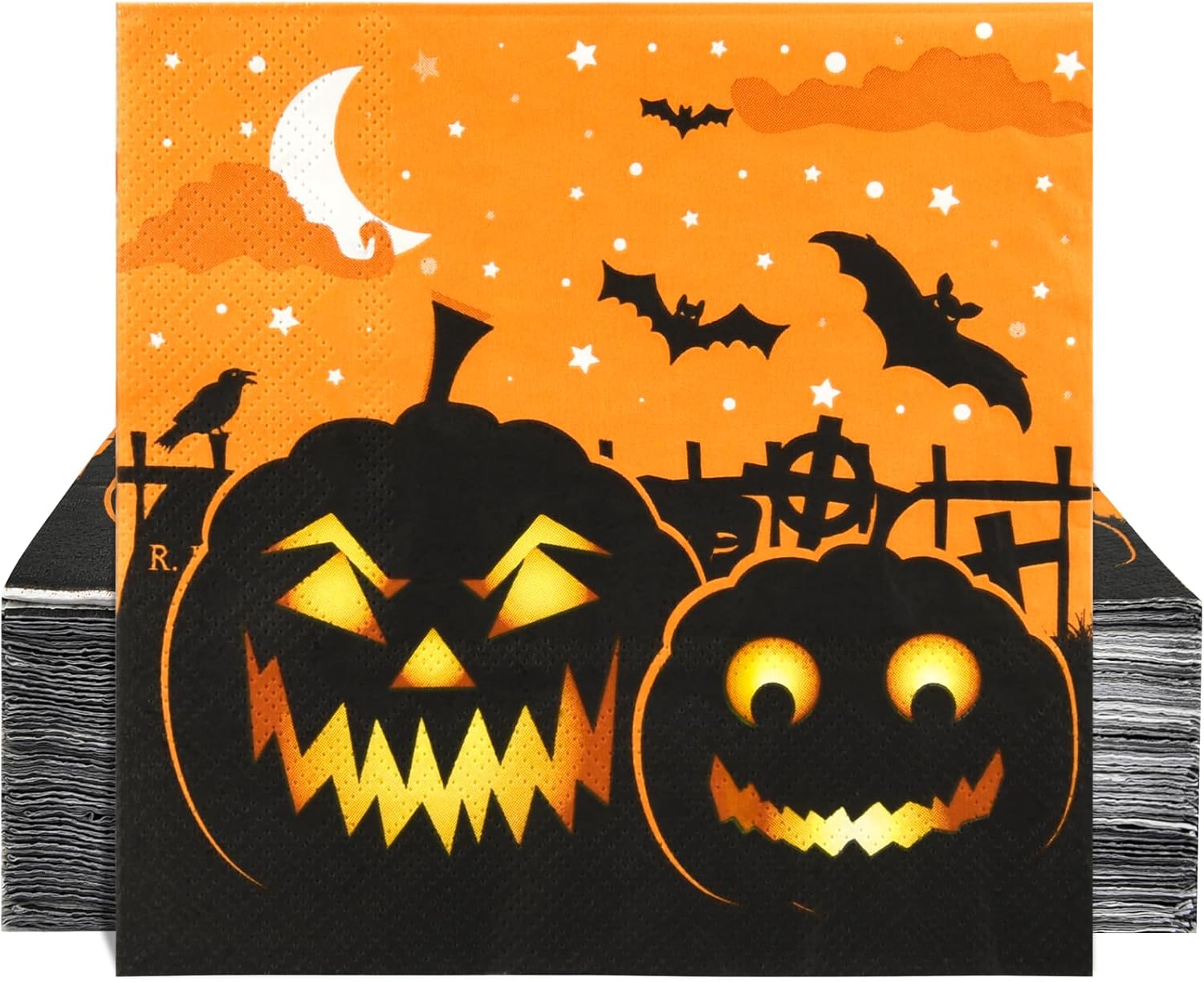 100 servilletas de Halloween de papel, calabazas de papel, cócteles, bebidas, almuerzo, servilletas de cena, suministros de fiesta, decoraciones de