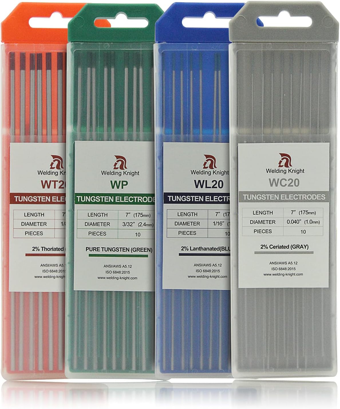 Electrodos de tungsteno para soldadura TIG, tungsteno puro, 116 x 7 pulgadas (verde, WP), paquete de 10 unidades
