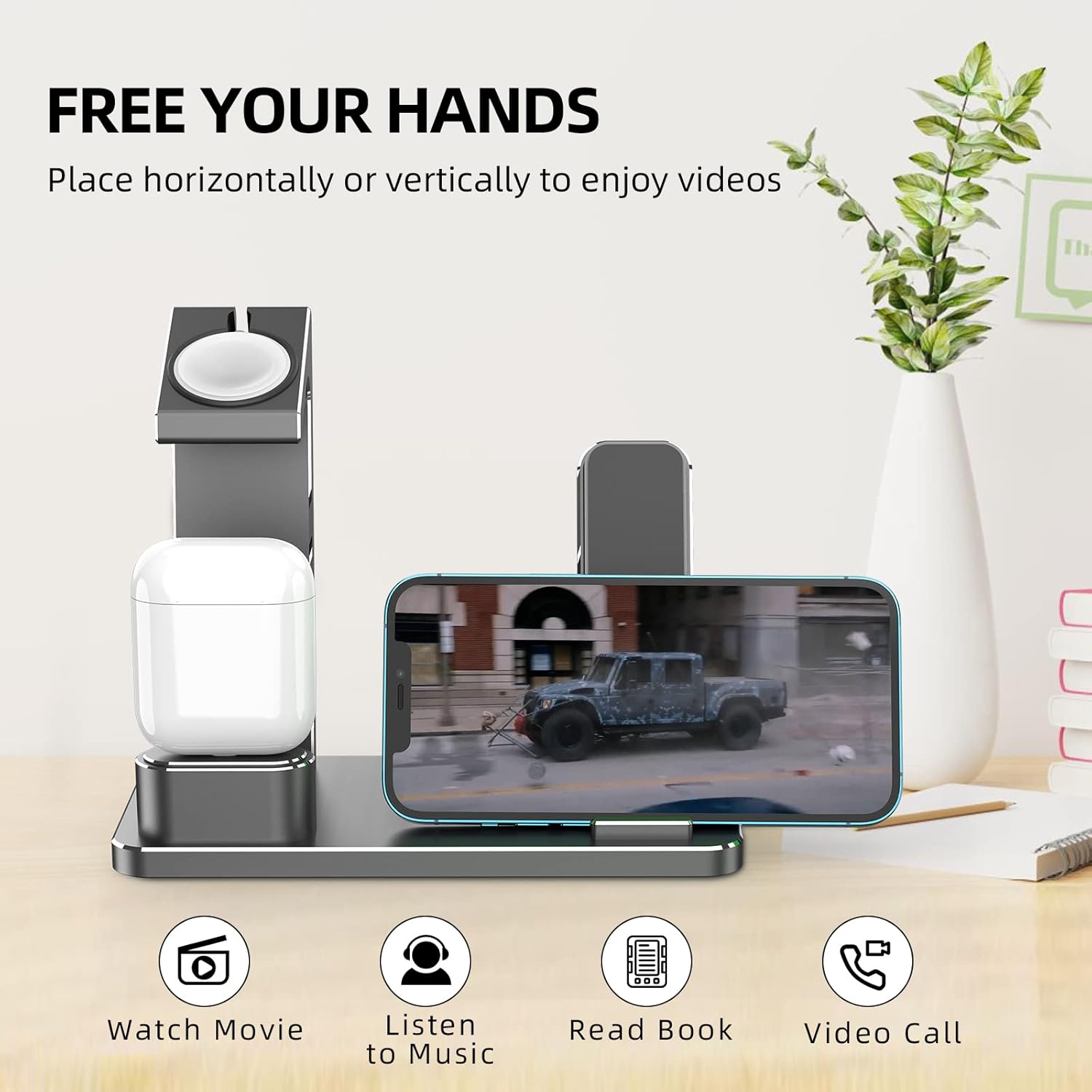 Estación de carga para Apple Watch Phone Airpods – XUNMEJ 3 en 1 de aluminio para iPhone Series 987, AirPods iPhone Series (gris)