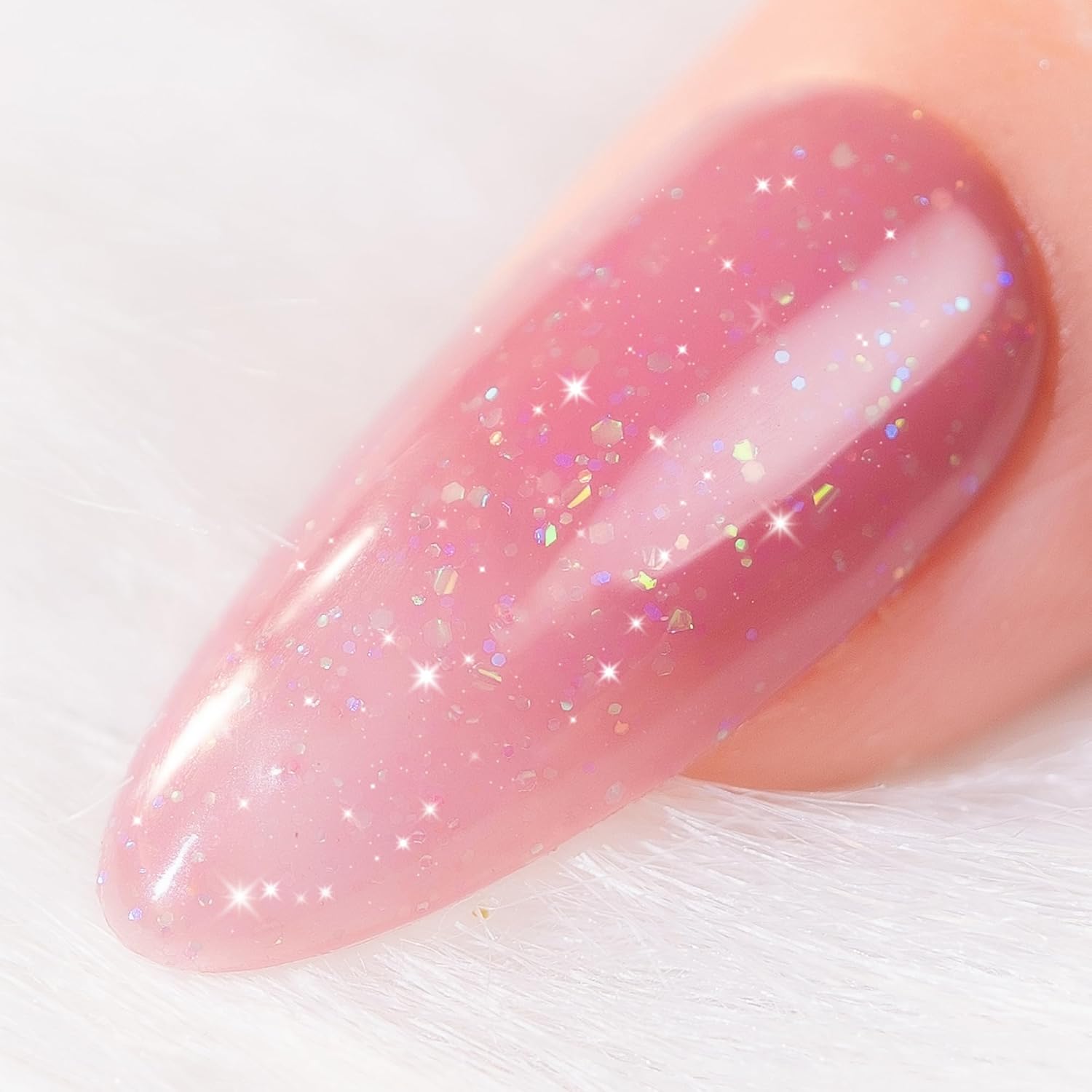 BURANO Esmalte de gel rosa con purpurina, esmalte de gel neutro color rosa nude, 0.2 fl oz, tono de piel rosa brillante, gel natural de remojo UV