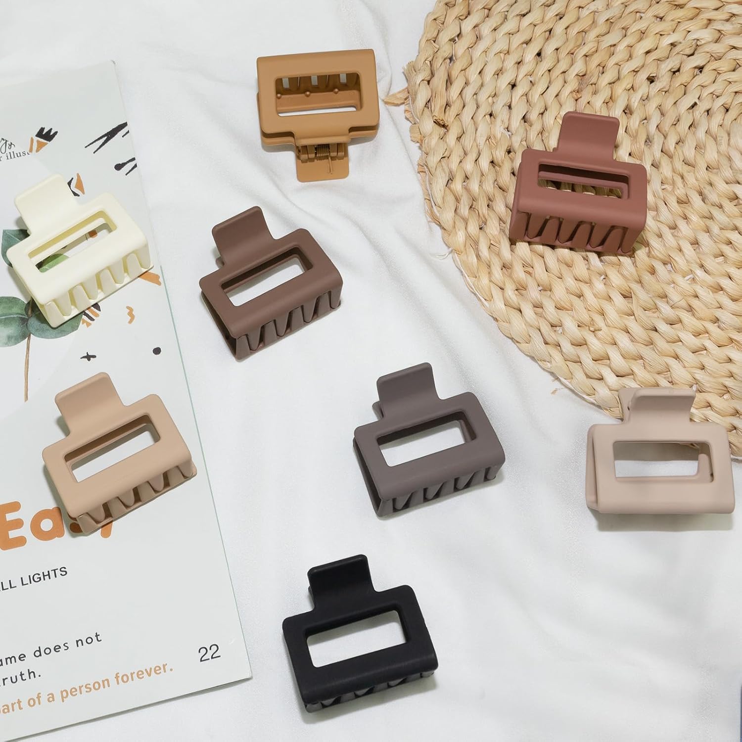 Cobinaan Pinzas para el cabello rectangulares mate medianas para mujeres y niñas, 2 x 1 x 1.8 pulgadas, 8 piezas de colores cálidos, pinzas