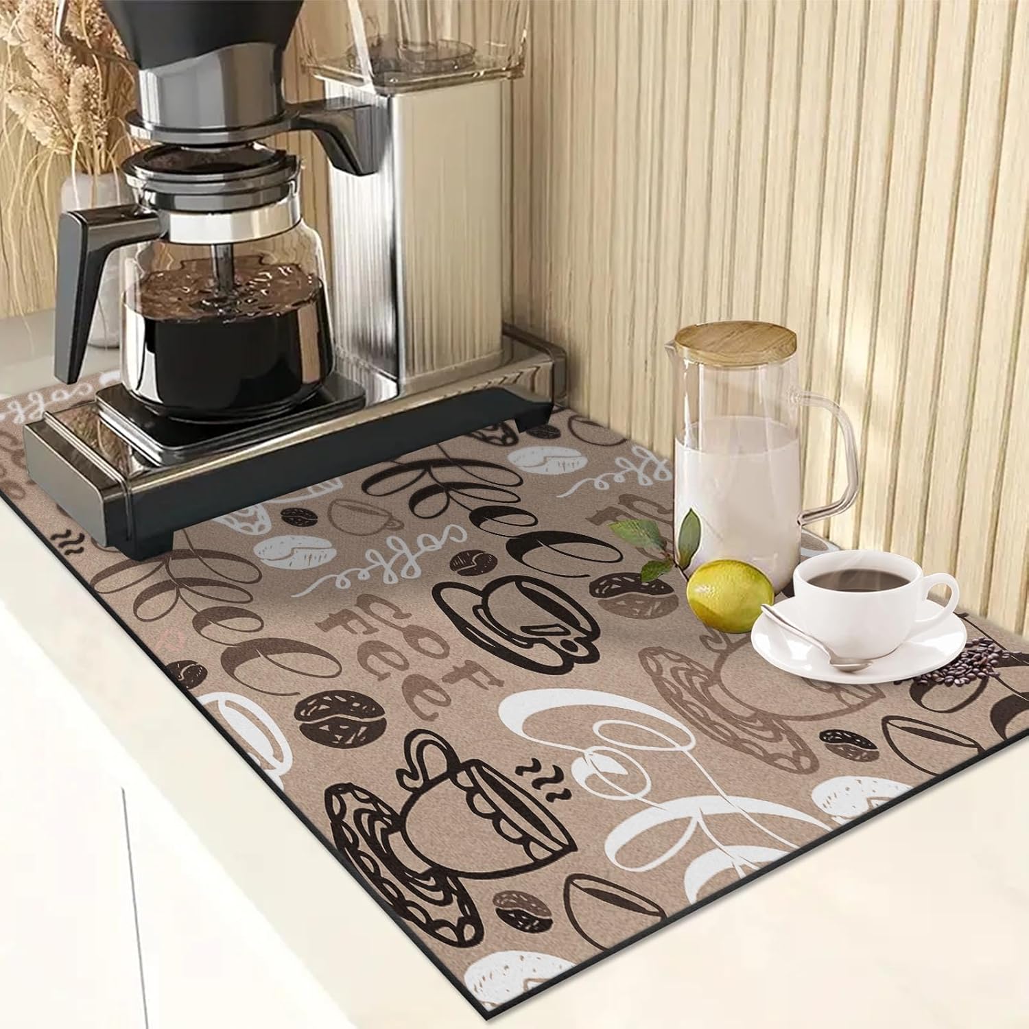 Tapete de café para encimeras, bonito tapete creativo de secado de platos de café marrón, 2 piezas para accesorios de cocina, cafeteracafetera,