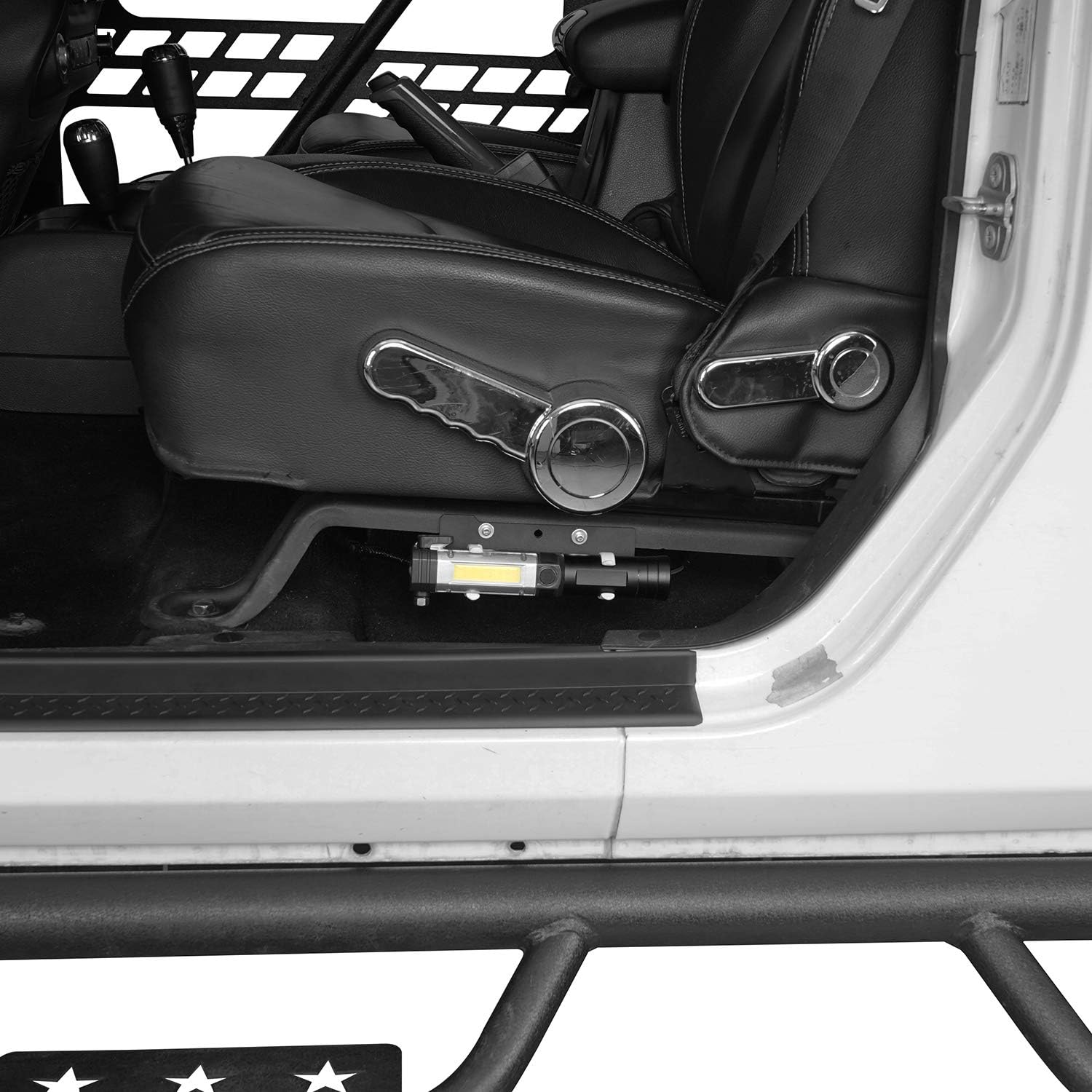 Hooke Road JK Wrangler – Soporte para linterna de asiento delantero con linterna (pilas no incluidas) para Jeep JK Wrangler 2011-2018 y Unlimited