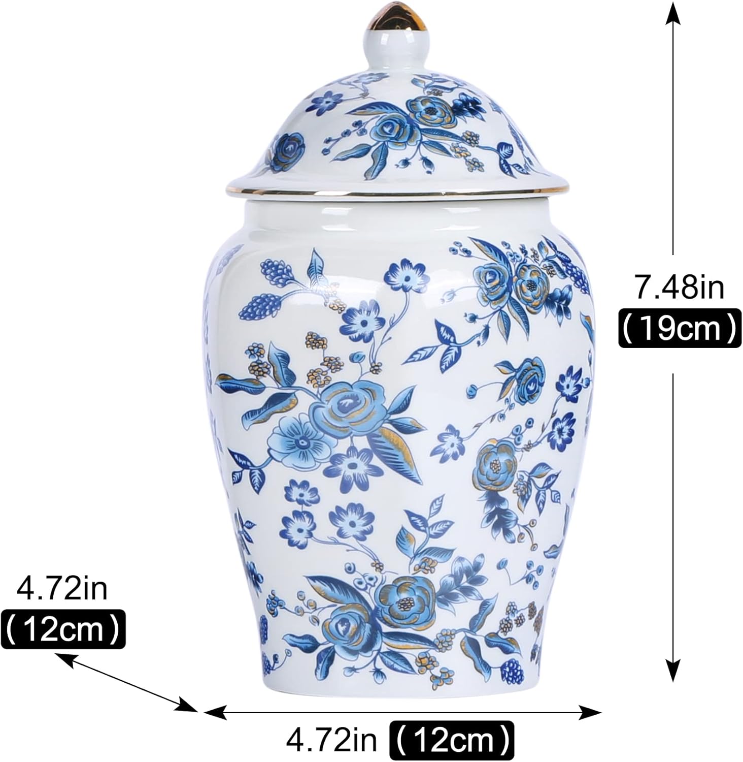 XINGYAN Chinoiserie – Juego de 2 tarros de jengibre, porcelana china azul y blanca, tarro de almacenamiento decorativo para el hogar con tapa (juego