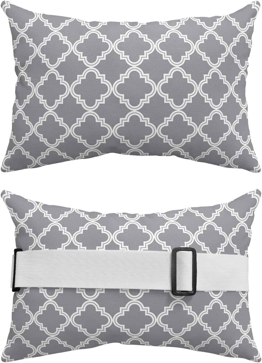 Almohada de exterior para tumbona, diseño marroquí gris, impermeable, para reposacabezas con inserto y correa elástica ajustable para playa,
